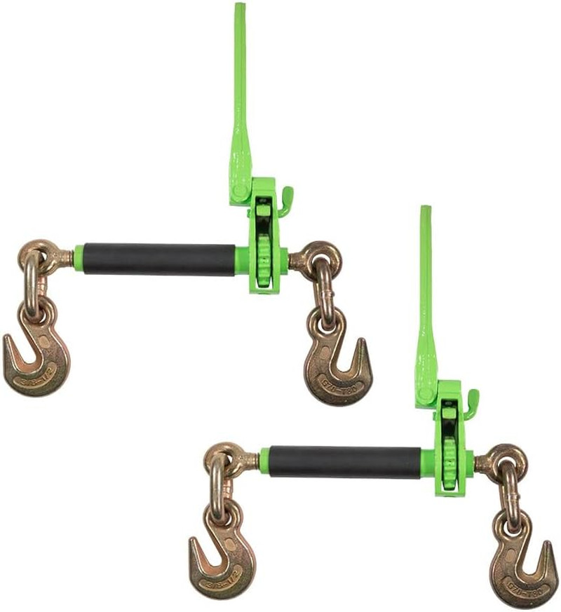 2 Pack Heavy Duty Hi-Viz Green Ratchet Load Binders 12,000 Lbs WLL