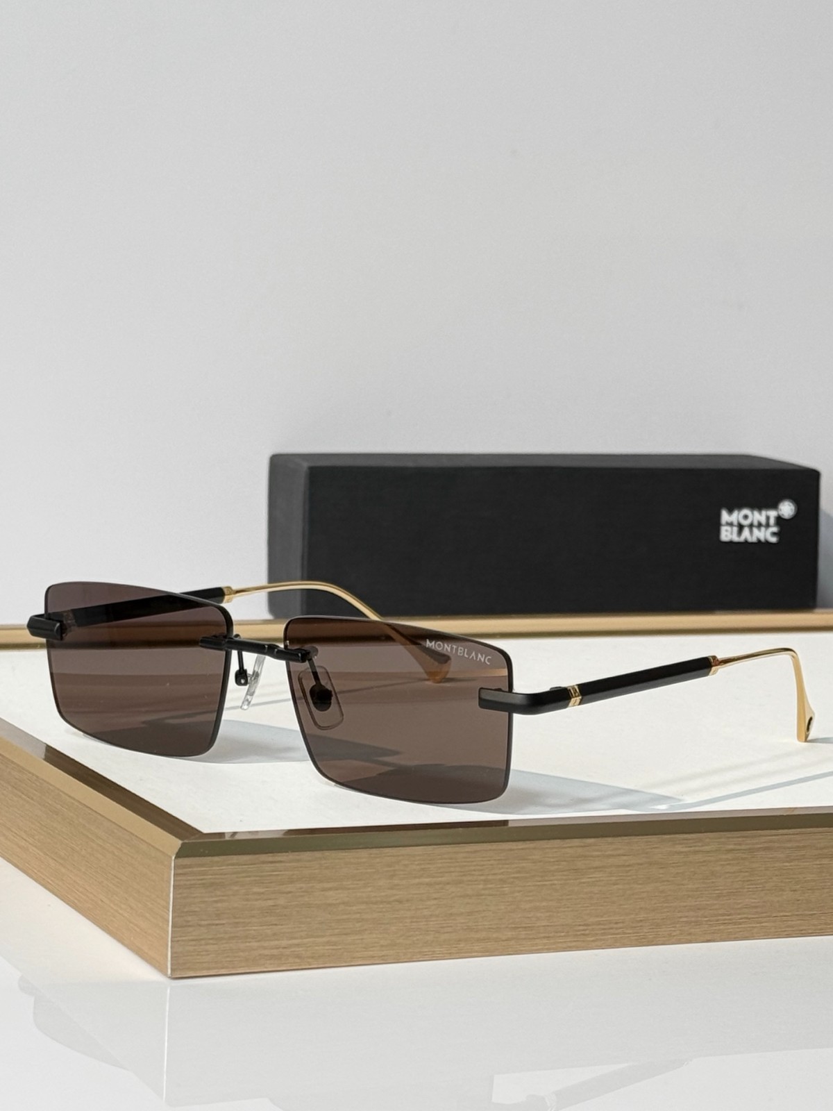 MONTBLANC MB7171S Rimless Sunglasses Black Gold Brown 59-16-147 MONTBLANC MB7171S Rimless Sunglasses Black Gold Brown 59-16-147
