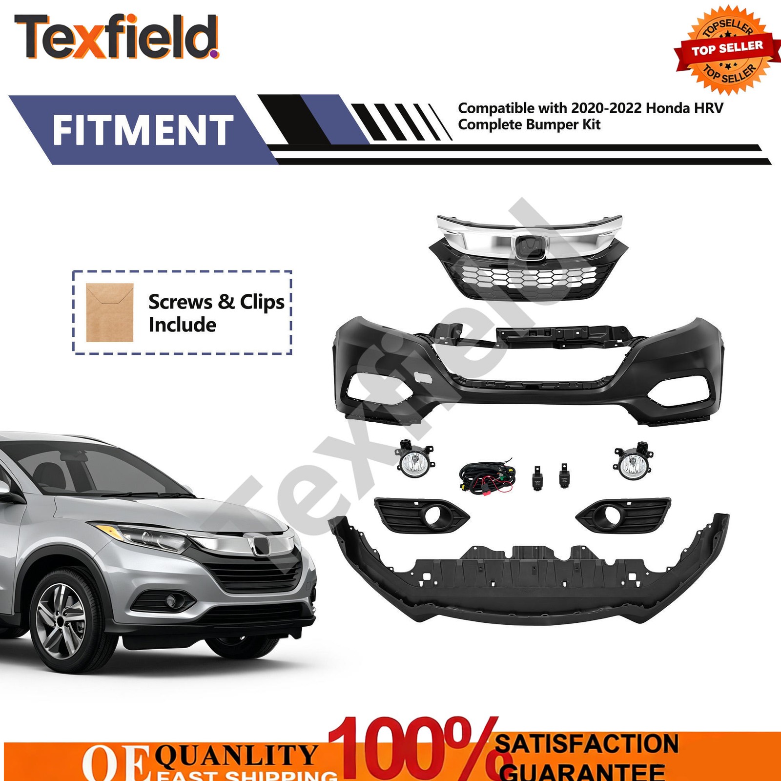 Front W/Fog Lights Fit For Honda HRV 2020-2022 Complete Bumper Body kit Front W/Fog Lights Fit For Honda HRV 2020-2022 Complete Bumper Body kit