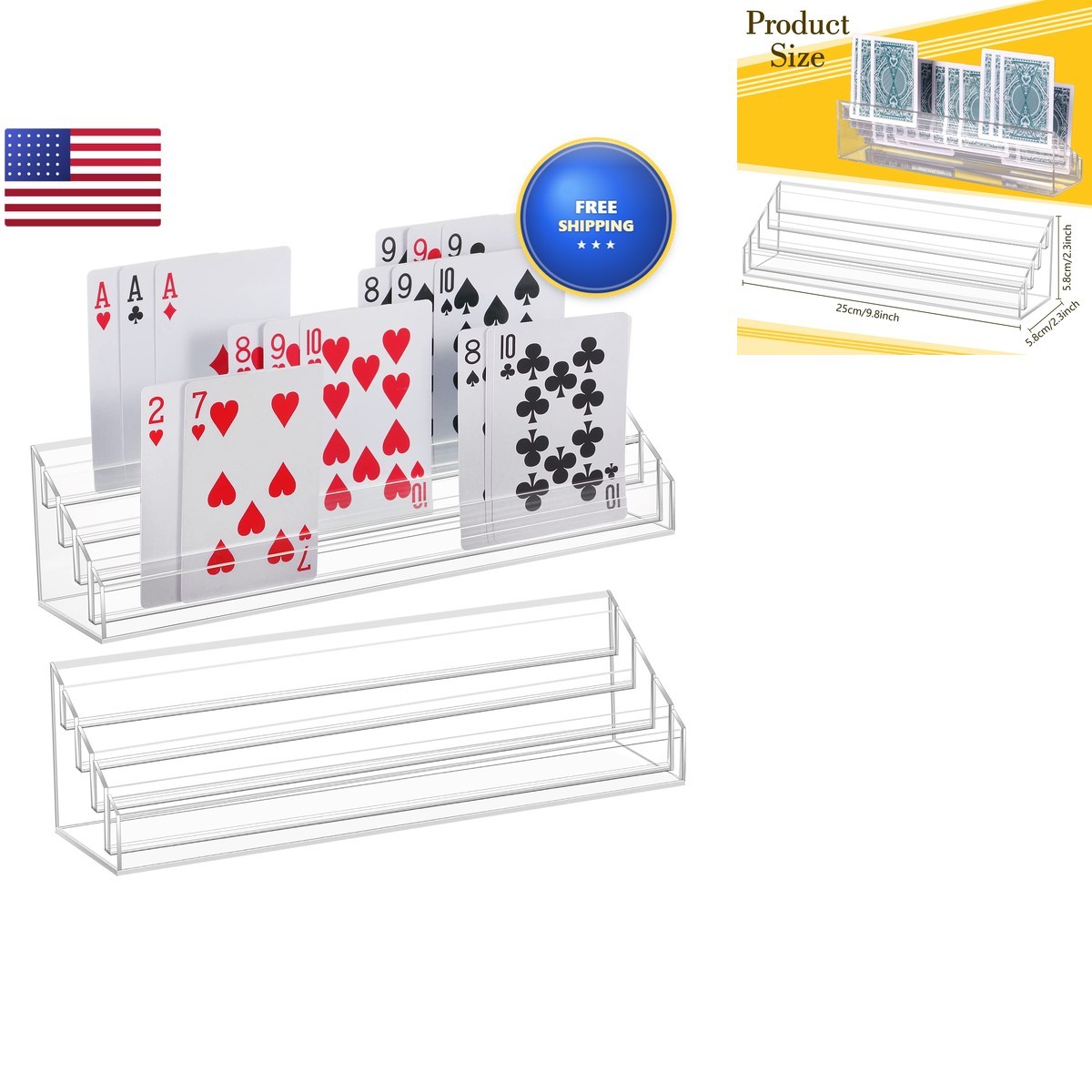 Yerliker 2 Pcs Acrylic Playing Card Holders 4 Slots 10 x 2.3 x 2.3 Inch Yerliker 2 Pcs Acrylic Playing Card Holders 4 Slots 10 x 2.3 x 2.3 Inch