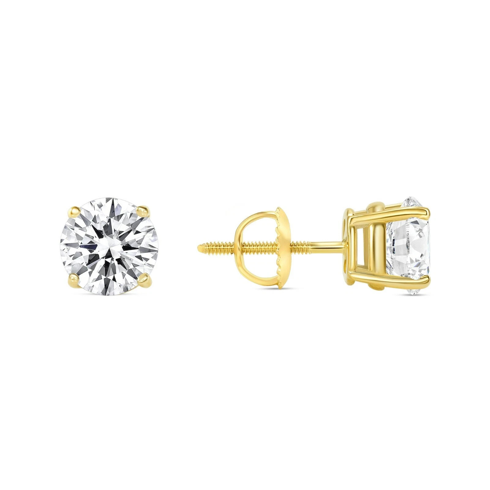 2 Ct Lab Grown VVS1 Diamond Round Solid 14K Yellow Gold Studs Earrings Screw IGI