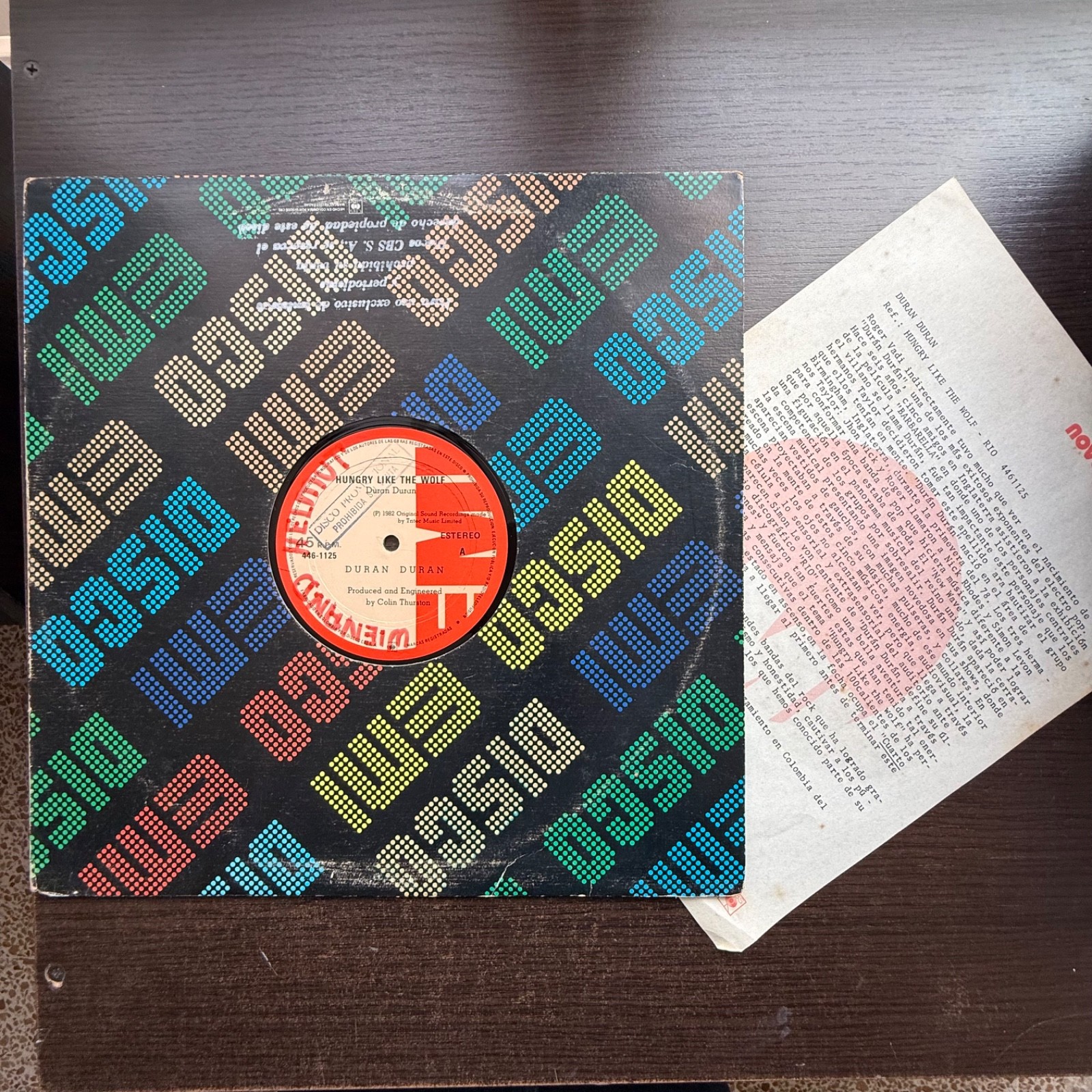 Duran Duran – Hungry Like The Wolf ( CONTIENE CARTA PRESENTACIÓN CBS)NM COL 1982