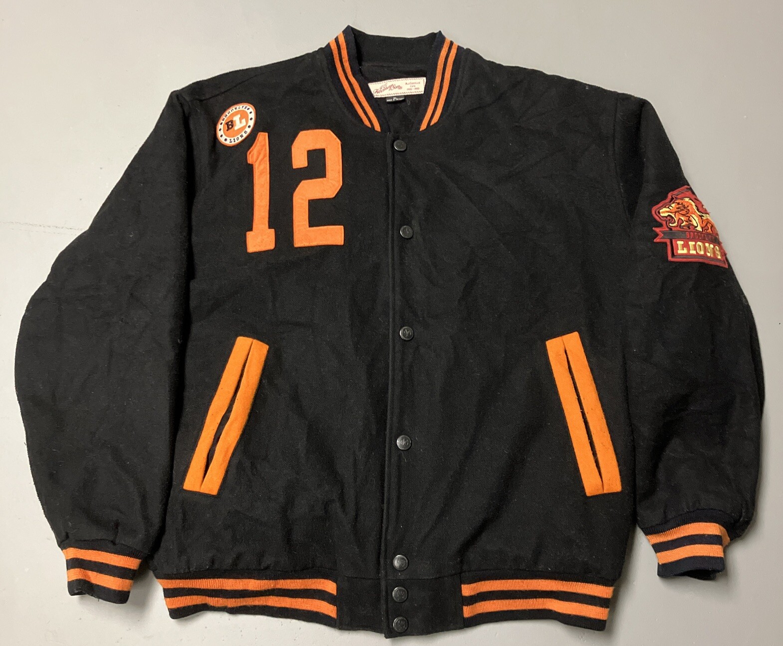 Rare JC Freeman  Brooklyn Lions Wool Varsity Jacket Black Patch Snap Up Mens XL