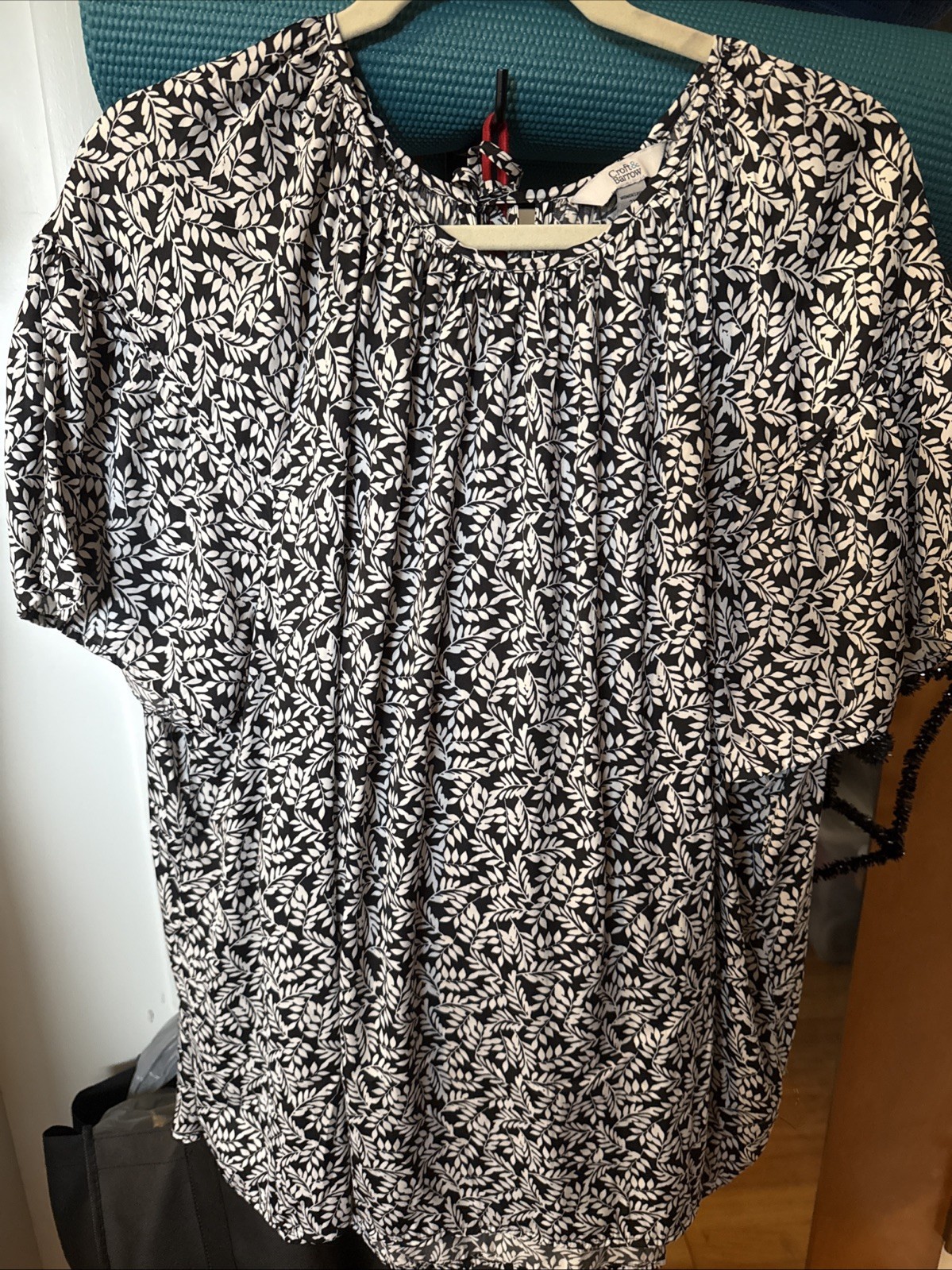 Croft & Barrow Womens Blue White Leaf Blouse 2X FS