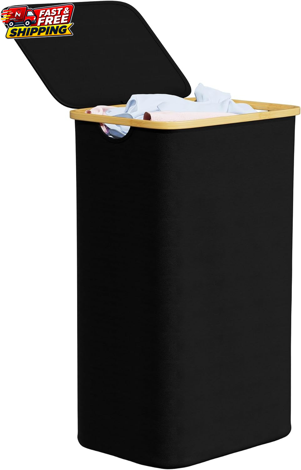 110L Large Laundry Hamper with Lid & Bamboo Handles Collapsible Clothes Bin 110L Large Laundry Hamper with Lid & Bamboo Handles Collapsible Clothes Bin