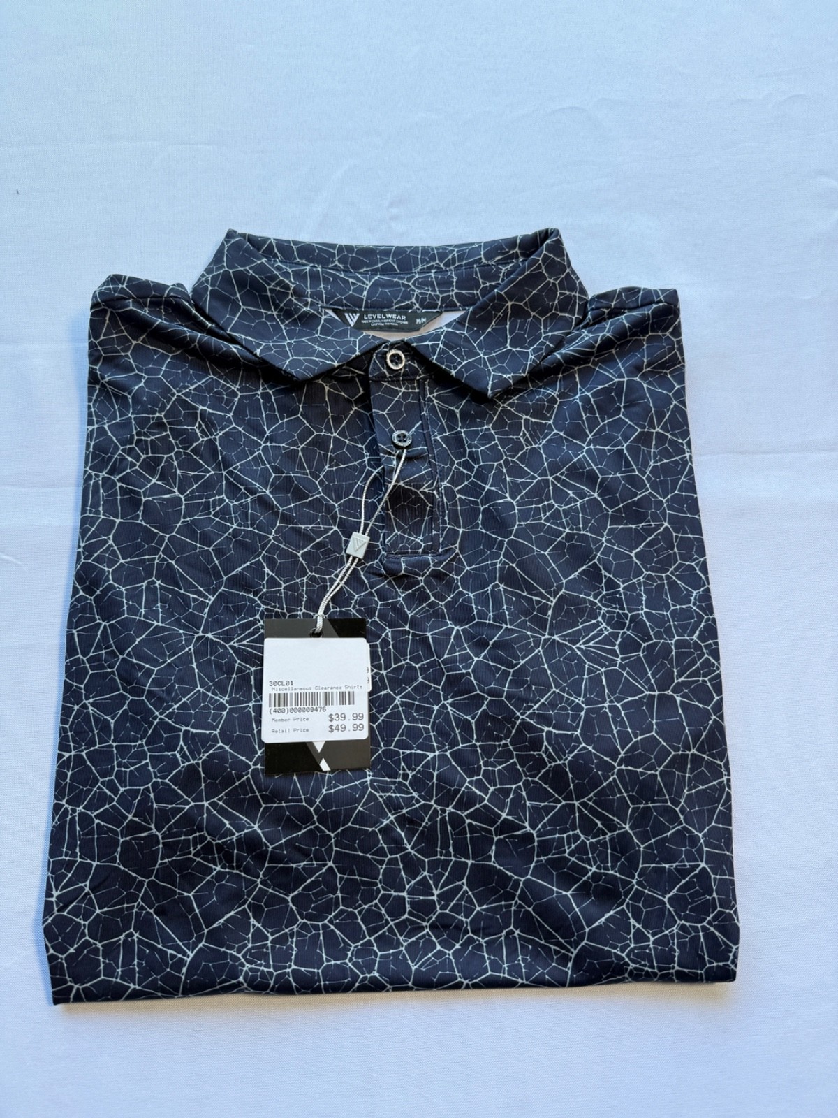 NWT MEN\'S LEVELWEAR SHATTER POLO, SIZE: M, COLOR: NAVY (J30)