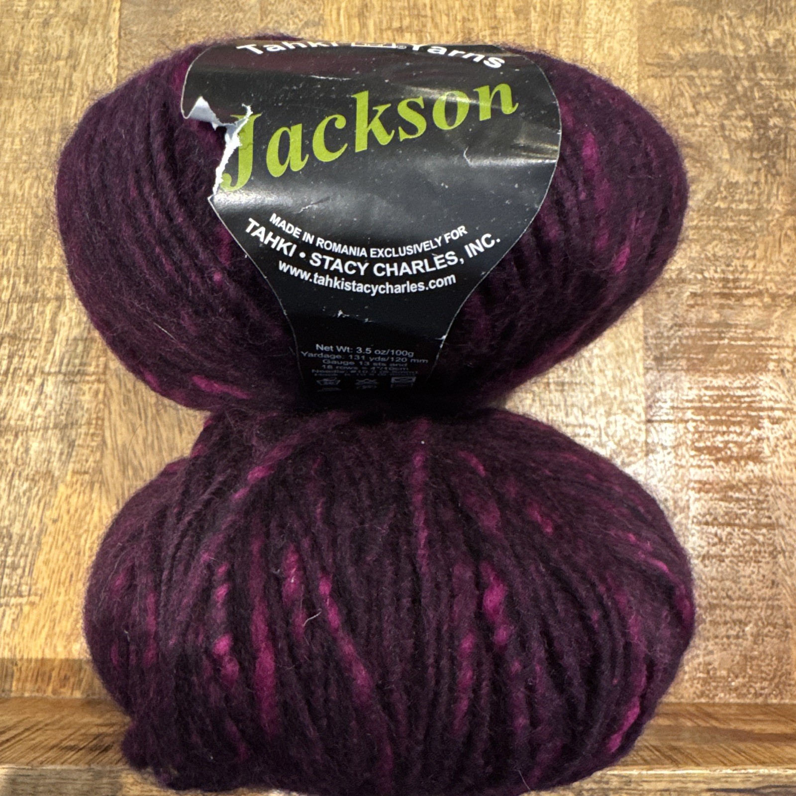 2 Skeins Tahki Yarns Jackson – 100% Wool – Beautiful Burgundy & Black/Purple Mix