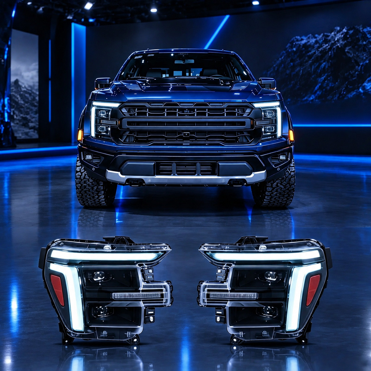 Headlights For 2024-2026 Ford F150 Lariat Raptor Full LED Front Lamps Assembly