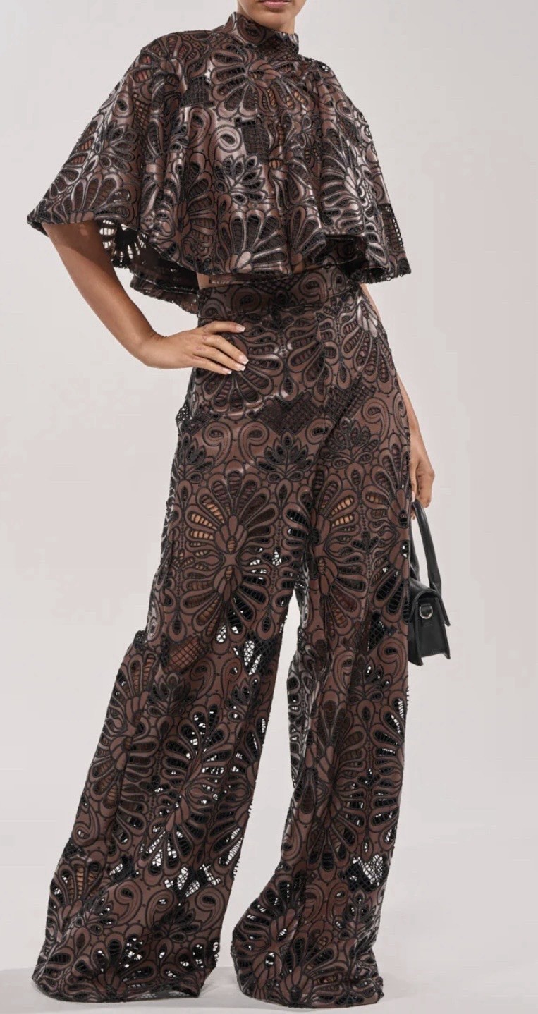 Nwt AKIRA Brown Lace Wide-Leg pant with matching Cape top size XL