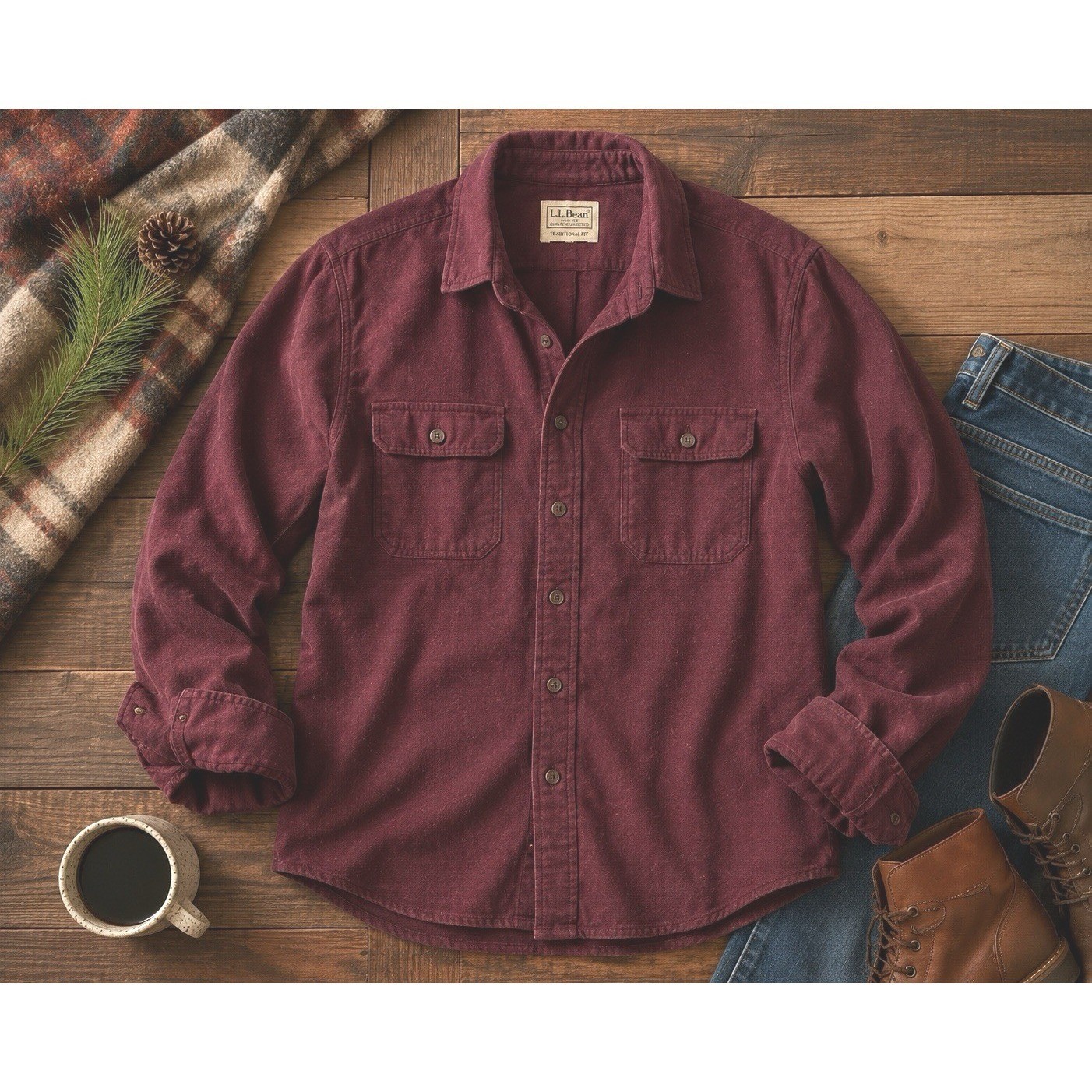 L.L.Bean Traditional Fit Chamois Cloth Shirt Mens Burgundy Button Flannel XL