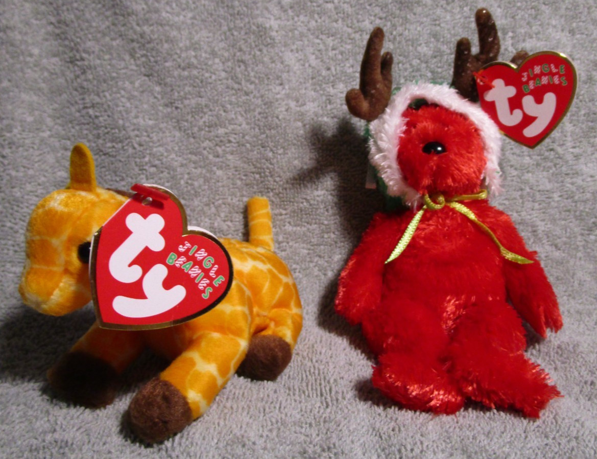 Set of 2 TY Jingle Beanies Twigs and 2002 Holiday Teddy  MWMT 