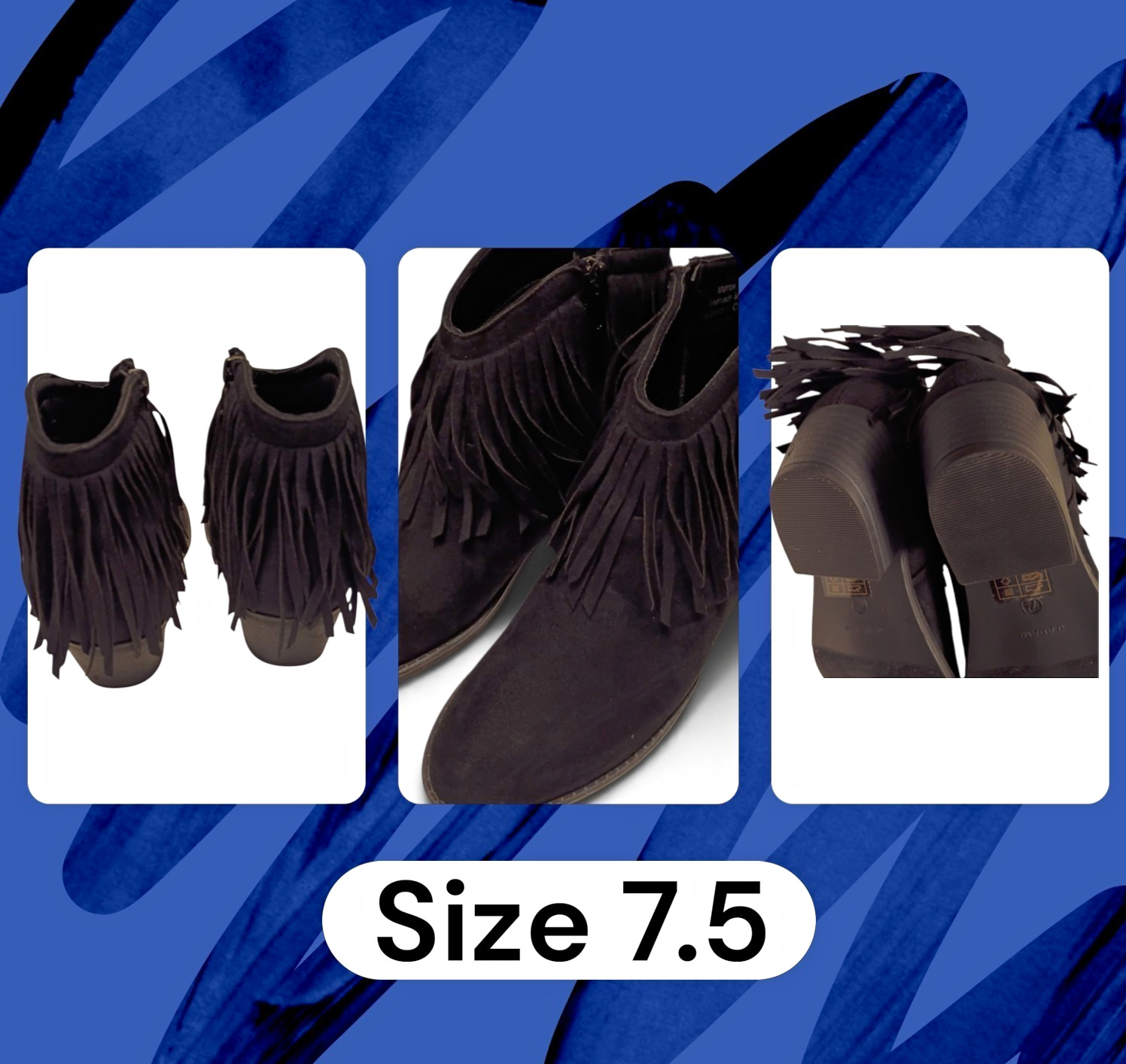 J. Adams Women’s Black Suede Fringe Ankle Boots Zip 7.5N Low Block 3025-B J. Adams Women’s Black Suede Fringe Ankle Boots Zip 7.5N Low Block 3025-B
