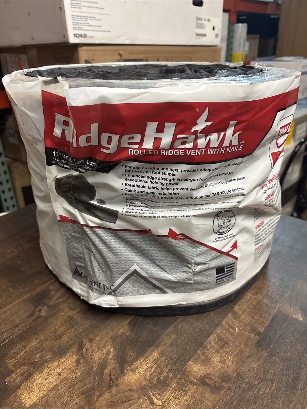 RidgeHawk Air Vent 20’ Foot Long / 11” Wide Rolled Ridge Vent w/ Nails RidgeHawk Air Vent 20’ Foot Long / 11” Wide Rolled Ridge Vent w/ Nails