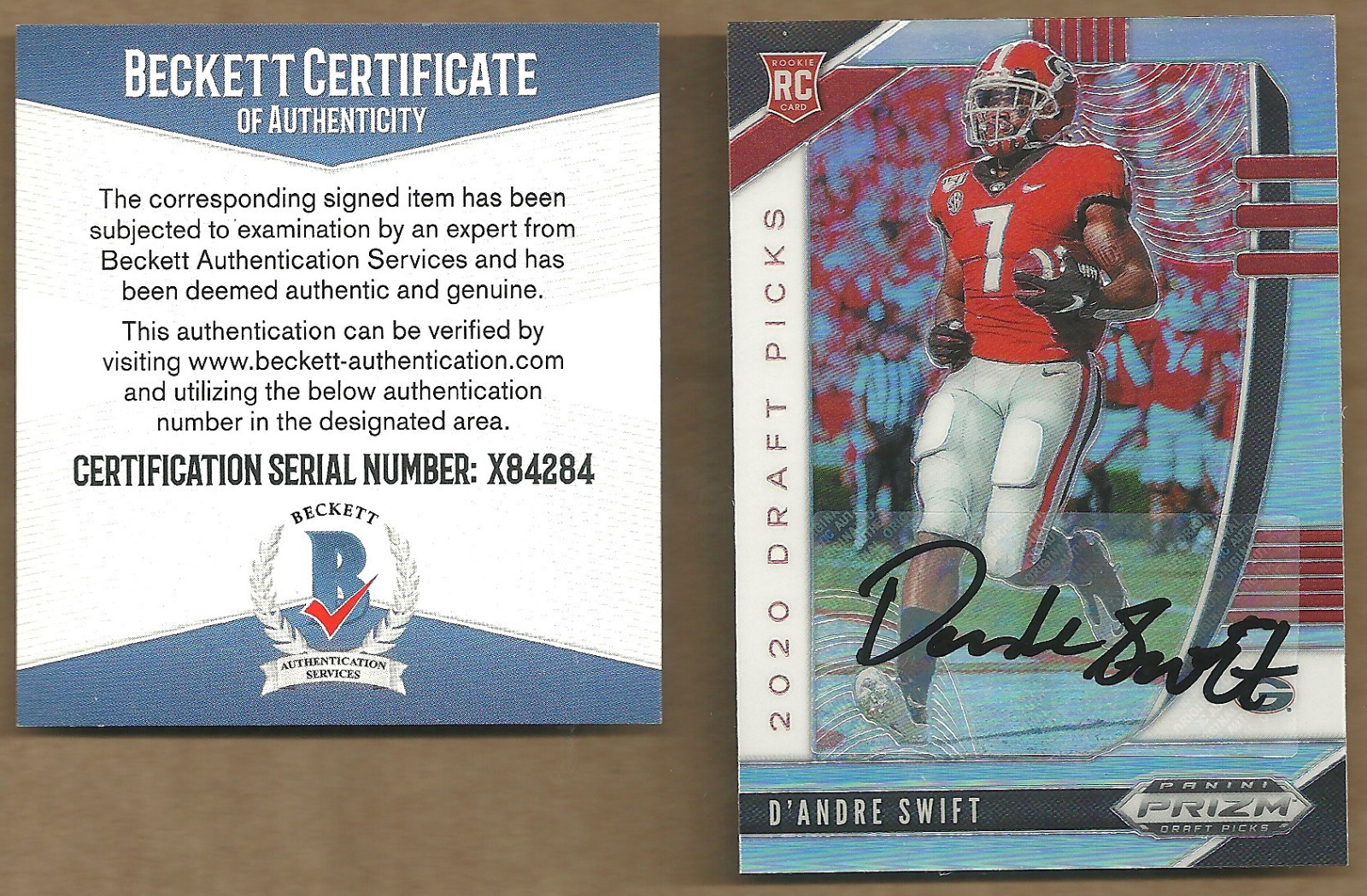 RARE D\'Andre Swift SIGNED Auto 2020 Panini Silver Prizm RC Rookie Beckett COA RARE D\'Andre Swift SIGNED Auto 2020 Panini Silver Prizm RC Rookie Beckett COA