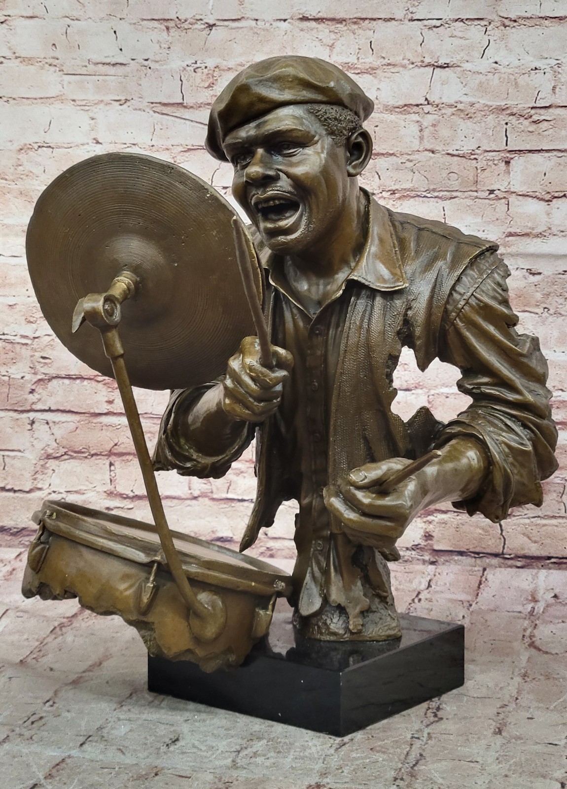 Art Deco Huge Gorgeous Fine Art Artwork Drum Player Drummer Bronze Hot Cast