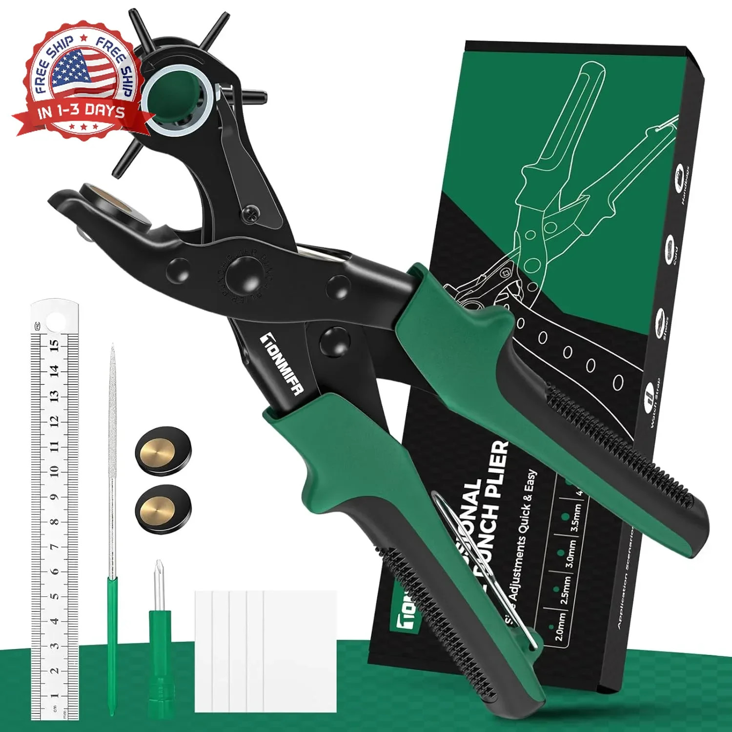 Professional Leather Hole Punch Plier - Heavy Duty 6 Sizes Belt & Watch