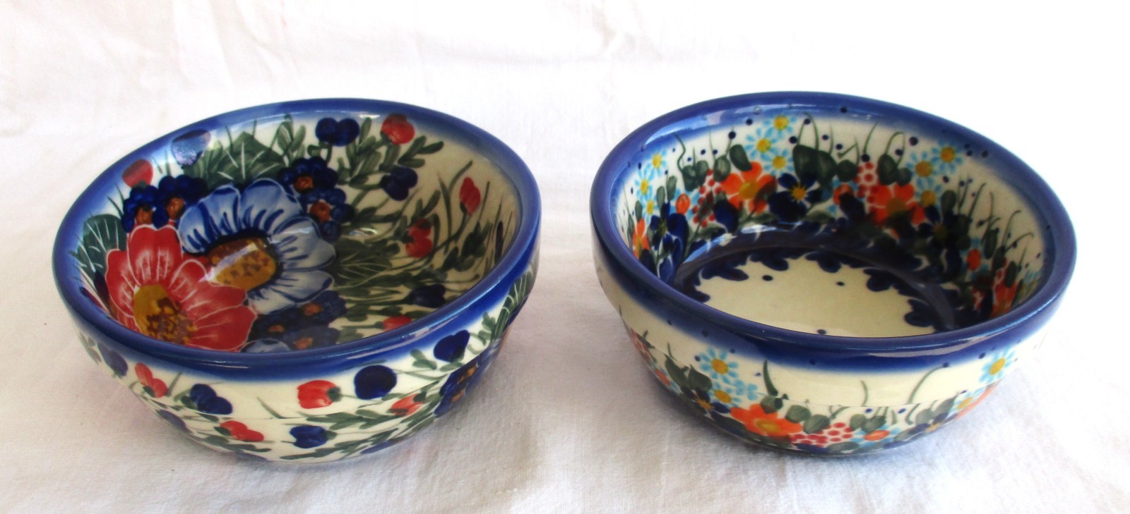 Set of 2–Boleslawiec Poland Pottery Andy Unikat Floral Bowls * Signed K. Gruszko