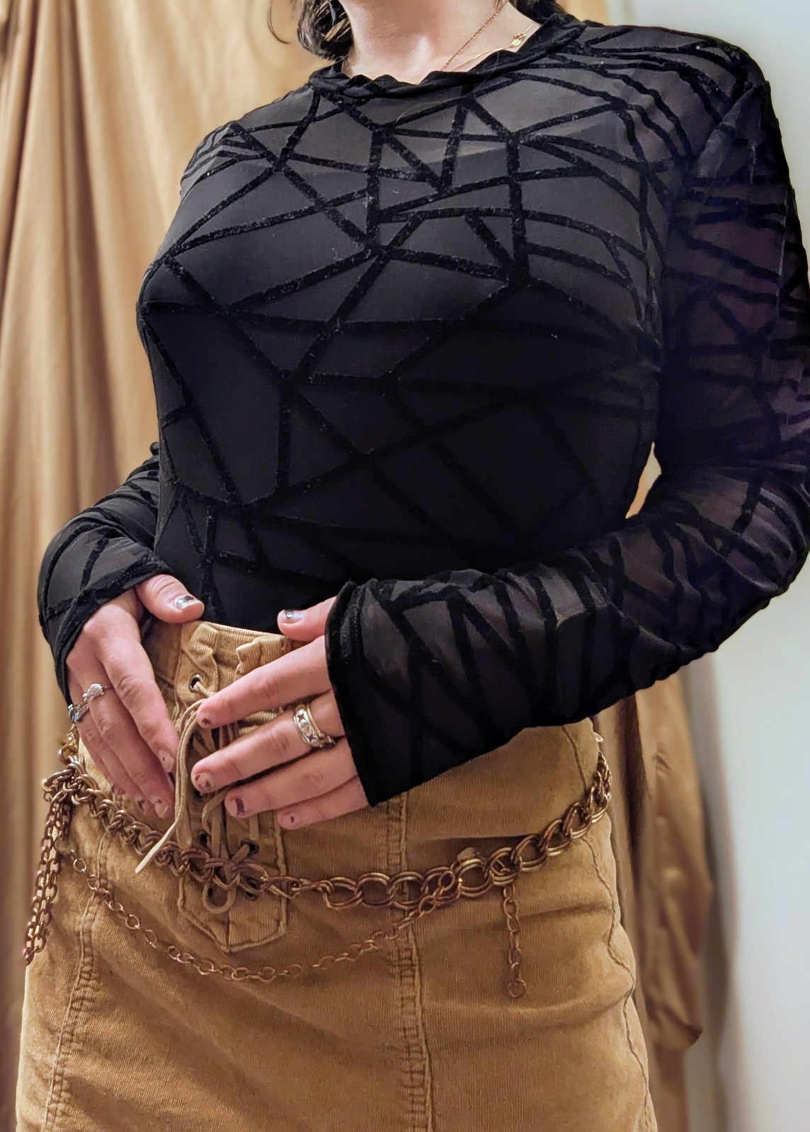 Geometric Mesh Long Sleeve Top