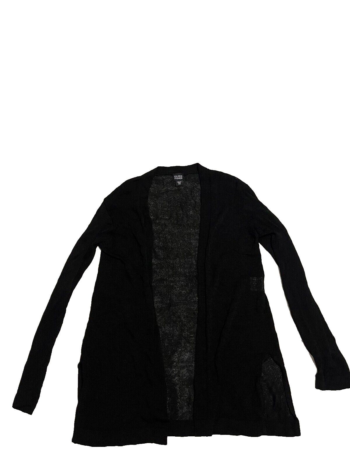 Eileen Fisher Women\'s Round Neck Open Front Long Sleeves Cardigan Black X   CD18