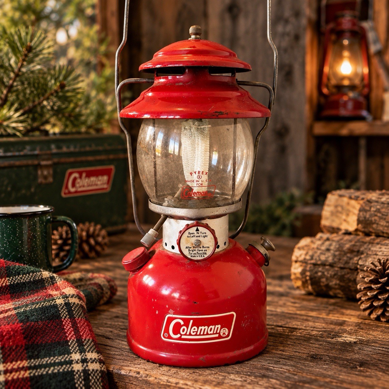 Vintage 1971 Coleman 200A Red Single Mantle Lantern Pyrex Globe USA Untested