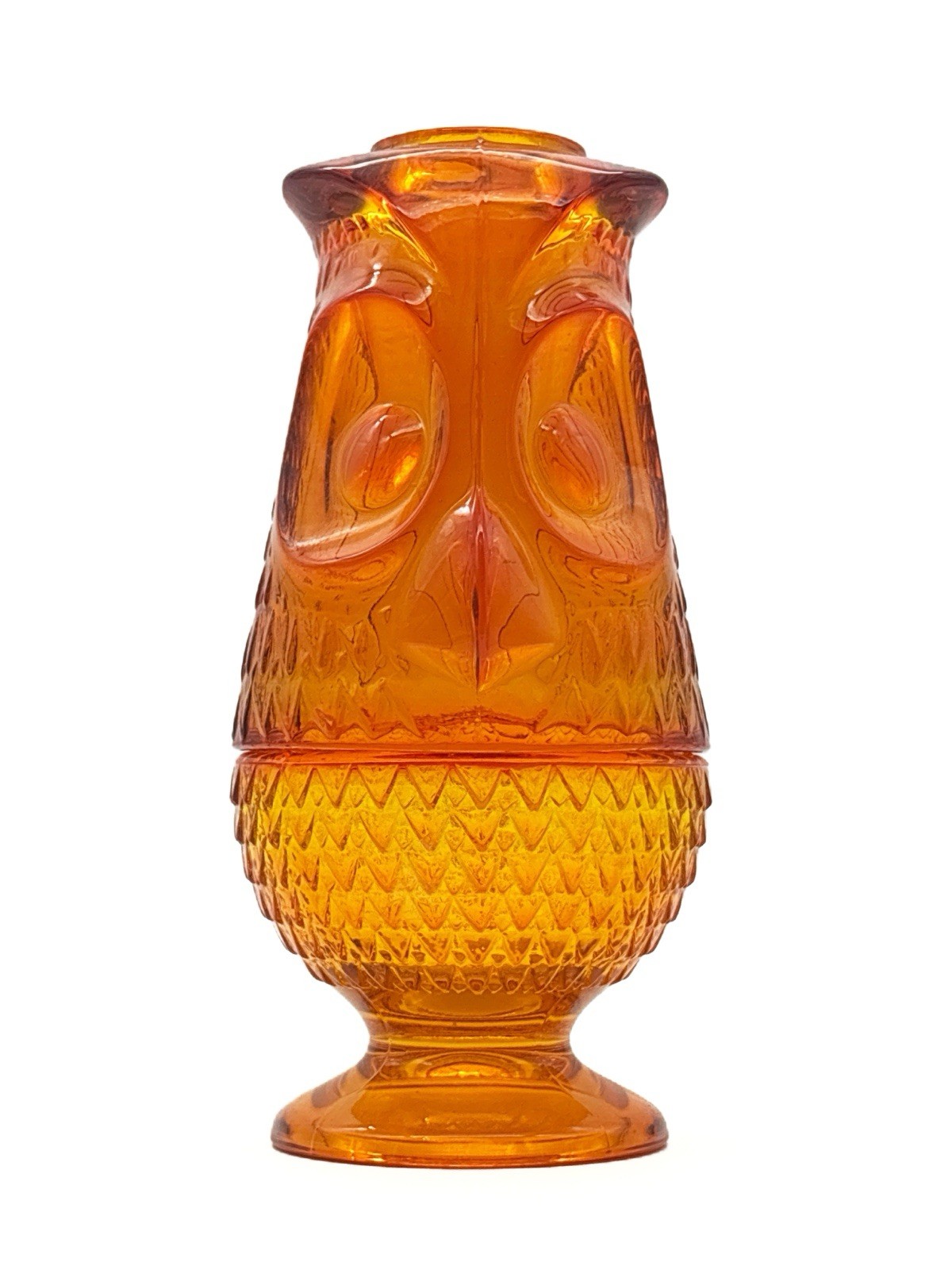 Vtg Viking Glass Persimmon Orange Owl Fairy Lamp Glimmer Candle Holder EVC