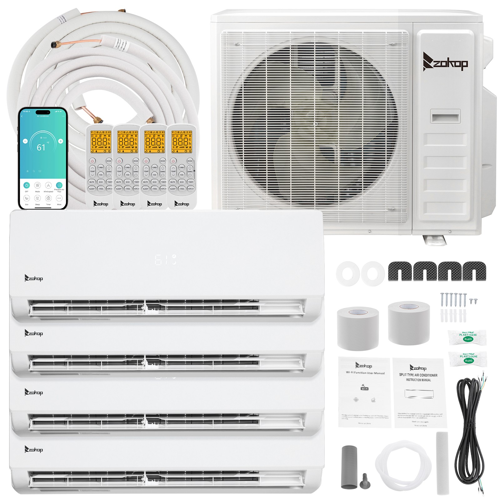 38000BTU Quad 4 Zone Mini Split Air Conditioner & Heat Pump - 2x 9K+12K+18K BTU