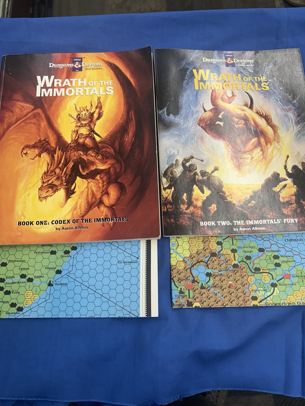 1992 Dungeons & Dragons Wrath of the Immortals Book 1 + 2 AAron Allston + Maps
