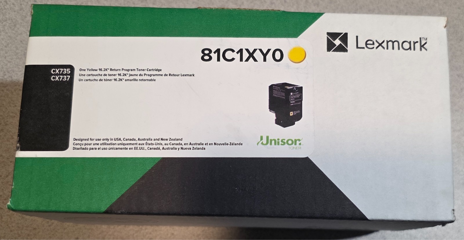 New Genuine Lexmark / Unison Yellow toner cartridge 81C1XY0 16.2k CX735 CX737