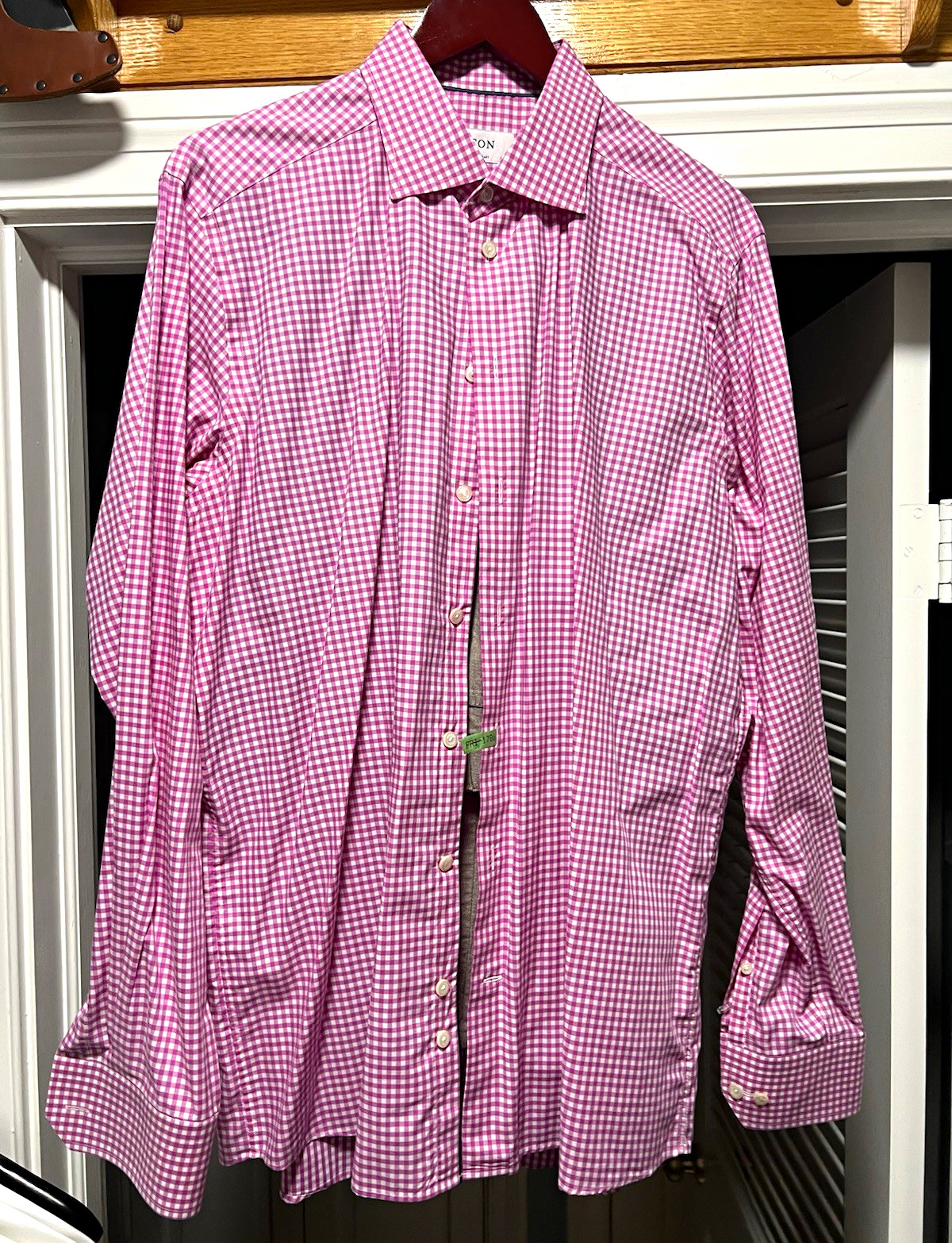 ETON Contemporary Pink/White Gingham Dress Shirt 17.5 Collar Barrel Cuff