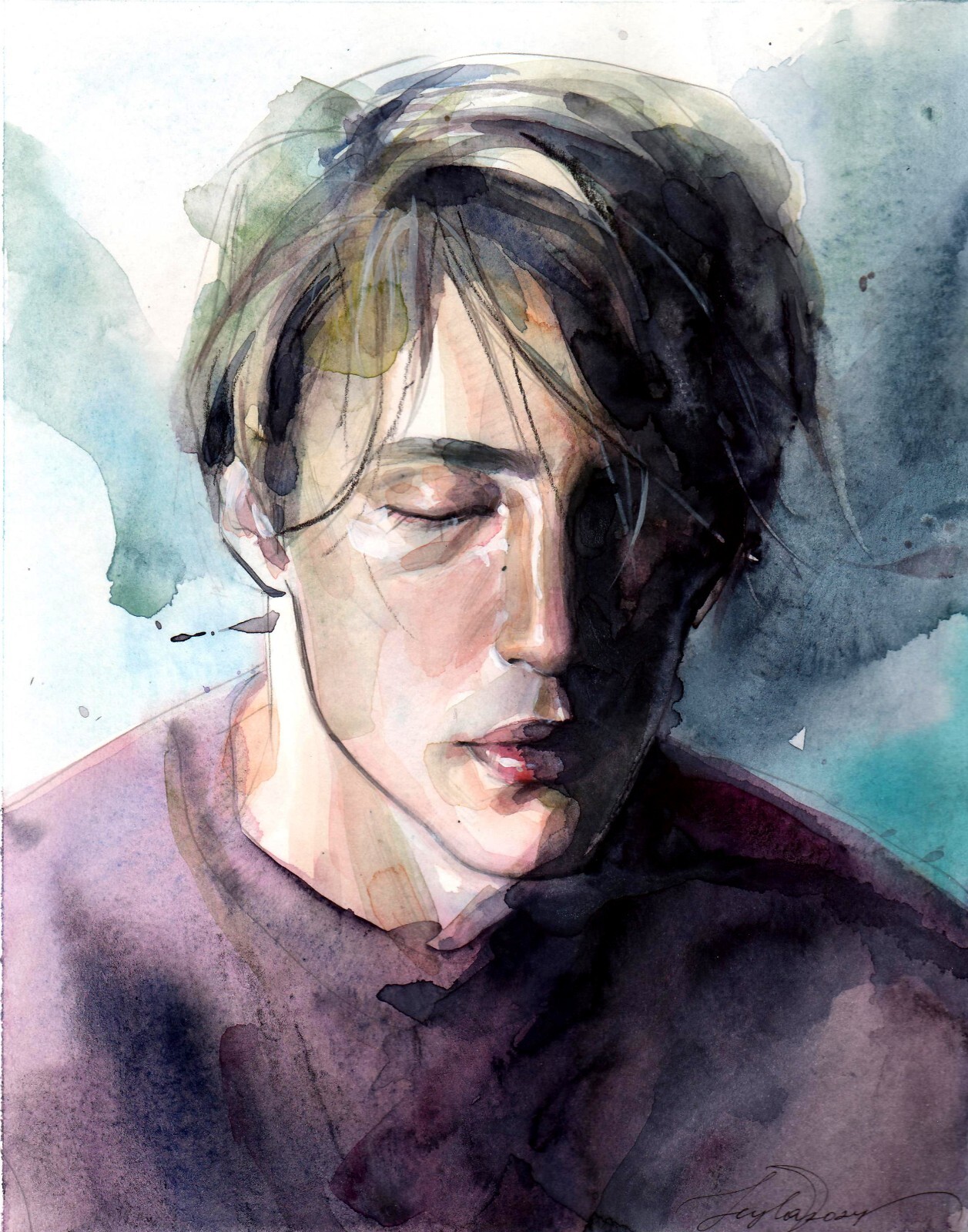 Original Watercolor Painting Male Portrait Wall Art Male Small Handmade Art