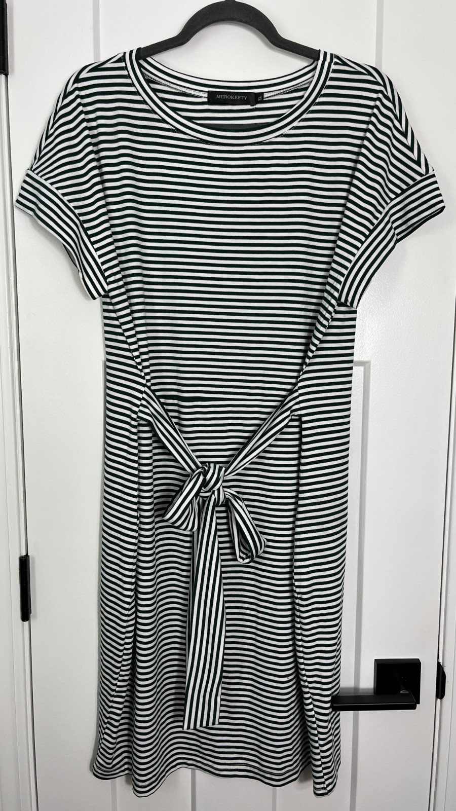Merokeety Womens Striped Dress White Green Size XL Coastal Casual Resort Comfort