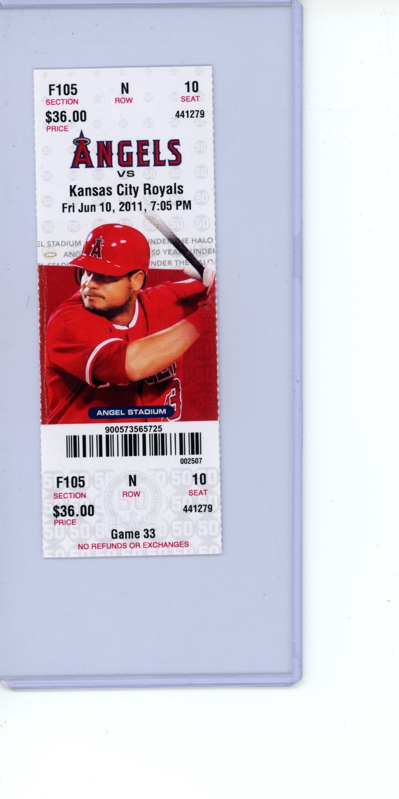 6/10/11	2011 Mike Moustakas MLB Debut Los Angeles Angels Ticket PSA POP 3