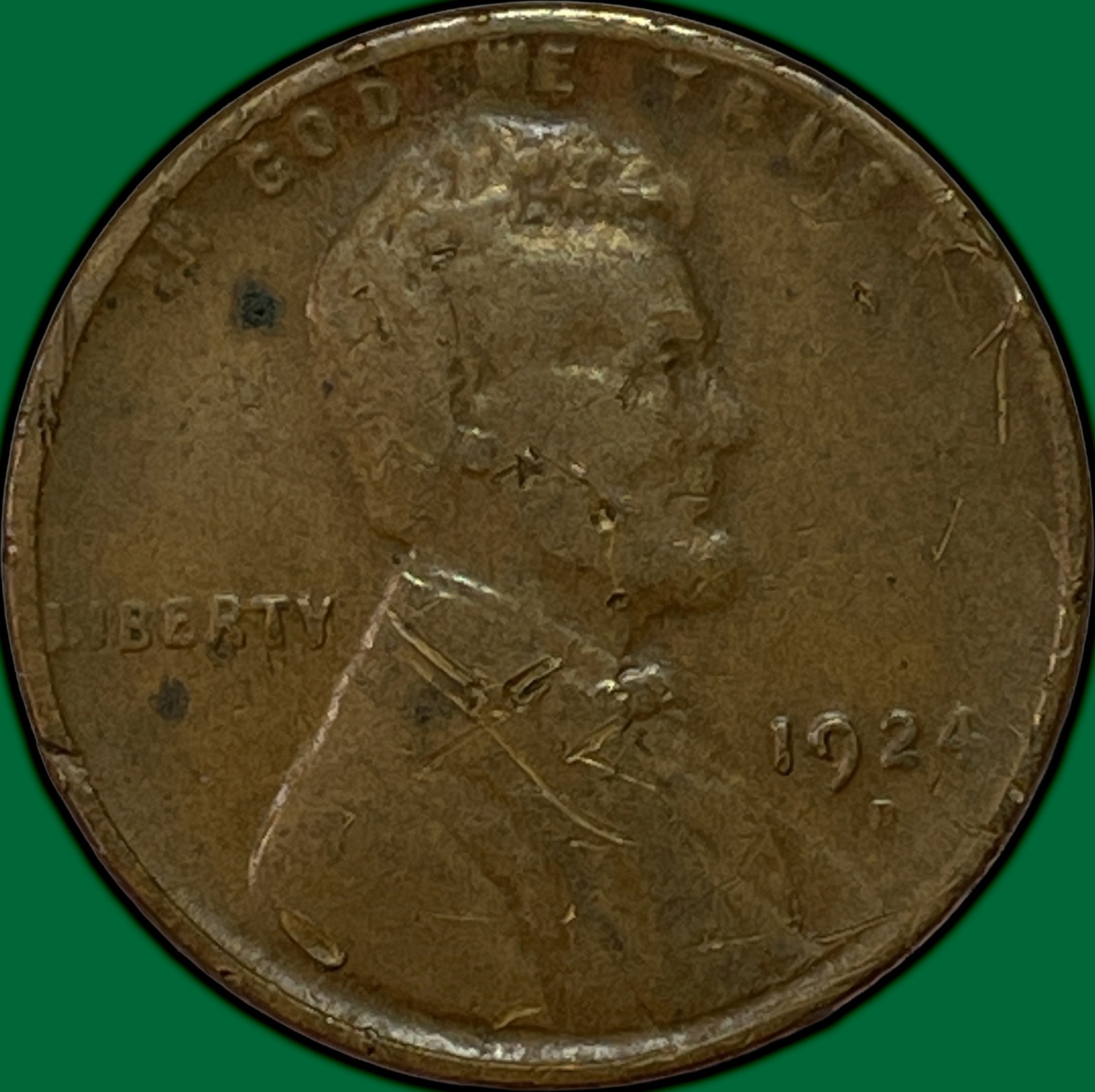 1924-D Lincoln Wheat Cent Very Fine VF Coin, Scratch #49551
