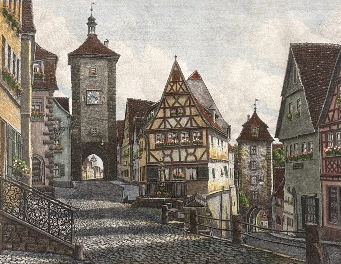 Big Vintage Custom Framed Historic German Print, Europe Cultural Art Decor Gifts