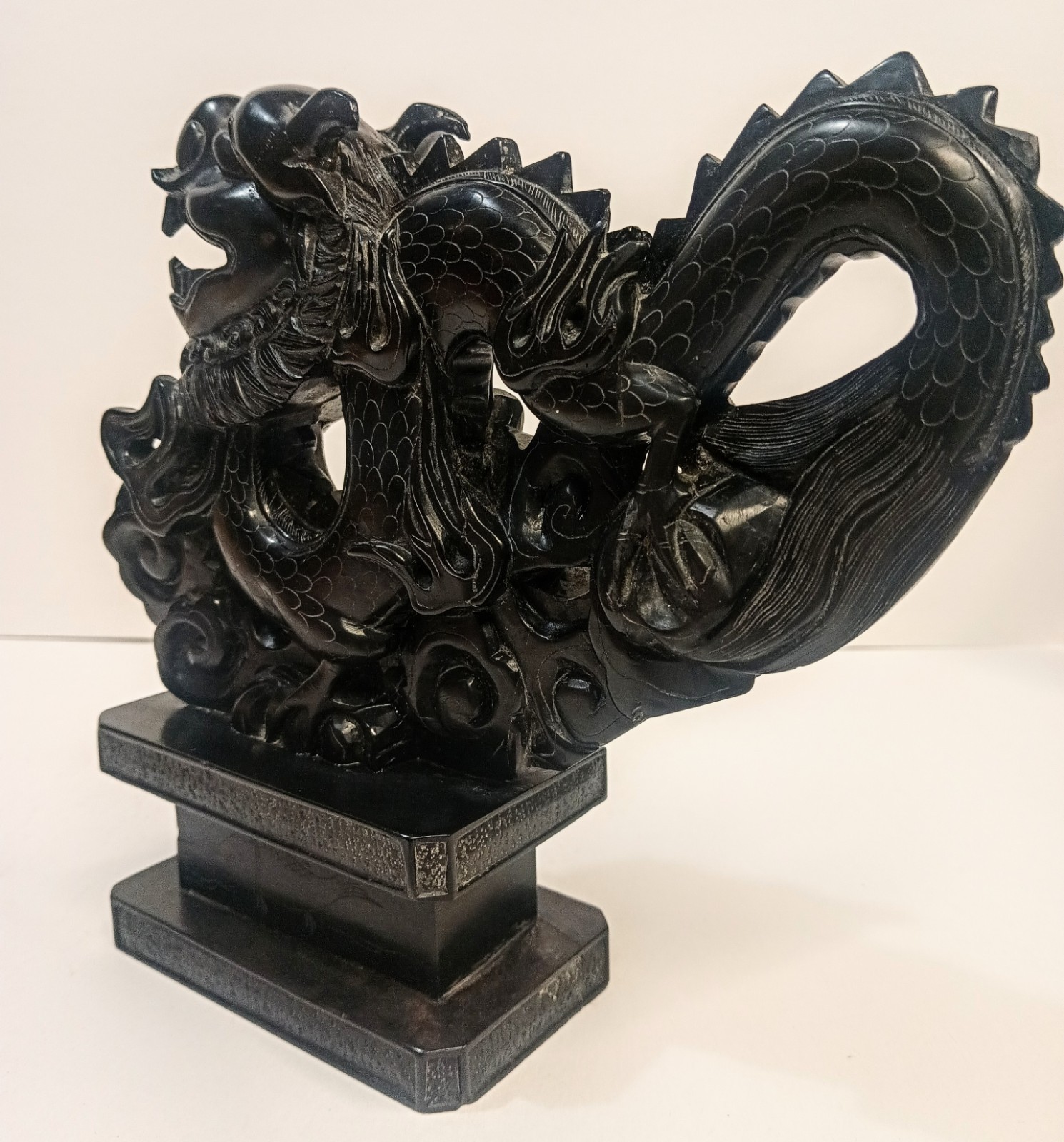 Vtg Chinese Carved Black Jade Dragon Bookend Heavy Statue Sculpture 8 Inch 4 Lbs