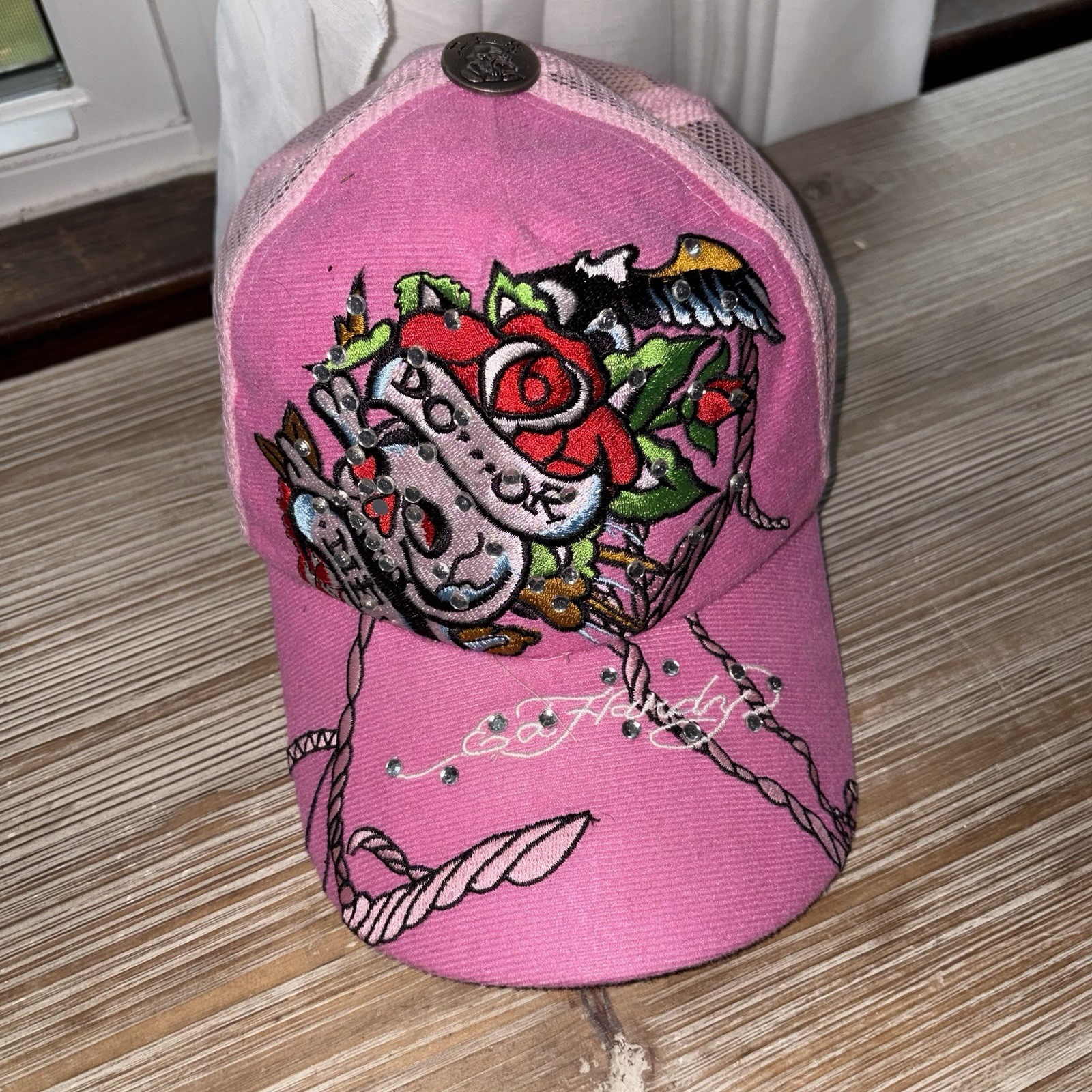 Vintage Ed Hardy Rhinestone Pink Hat Mesh Trucker Style Hat Anchor ‘Do or Die’ Vintage Ed Hardy Rhinestone Pink Hat Mesh Trucker Style Hat Anchor ‘Do or Die’