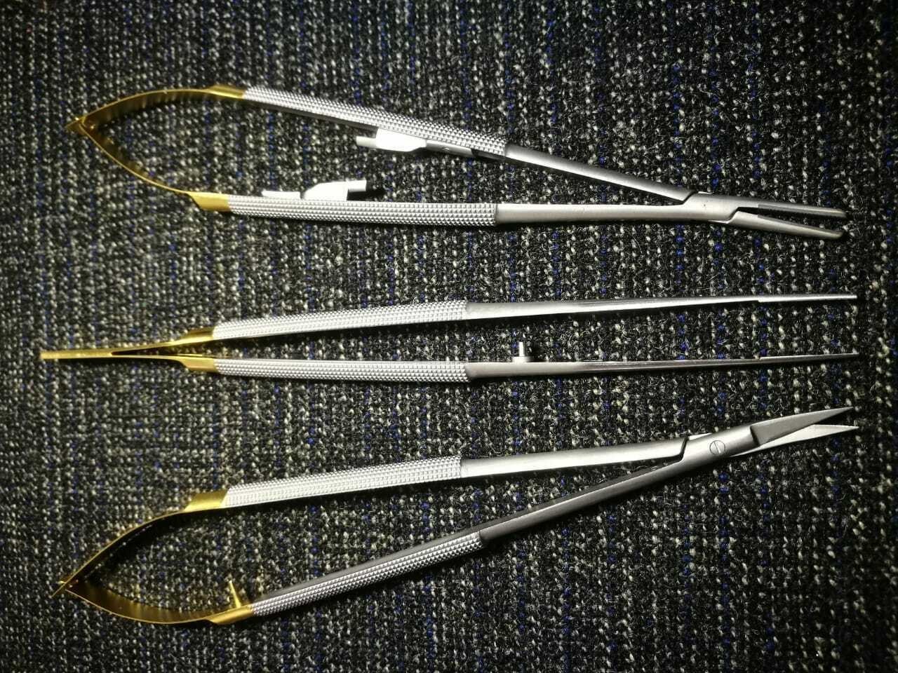 3 TC Castroviejo Micro Scissors Needle Holder Forceps Dental Eye Set Kit 7\
