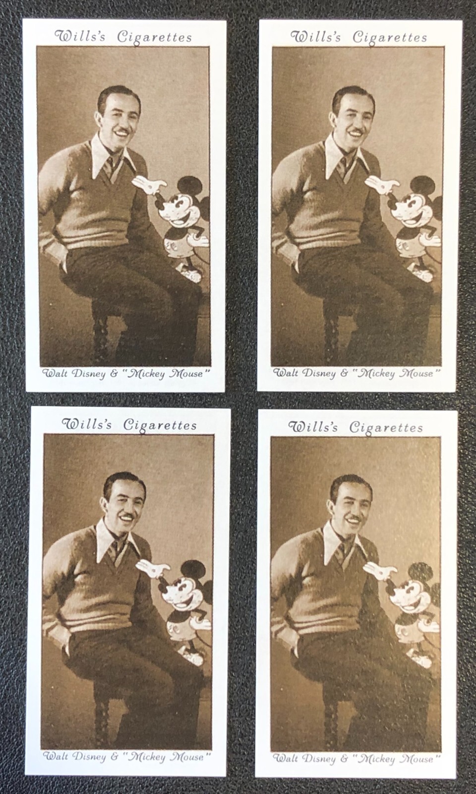 (4)x Walt Disney & Mickey Mouse 1931 Will's Cigarette Reprinted Trading Cards