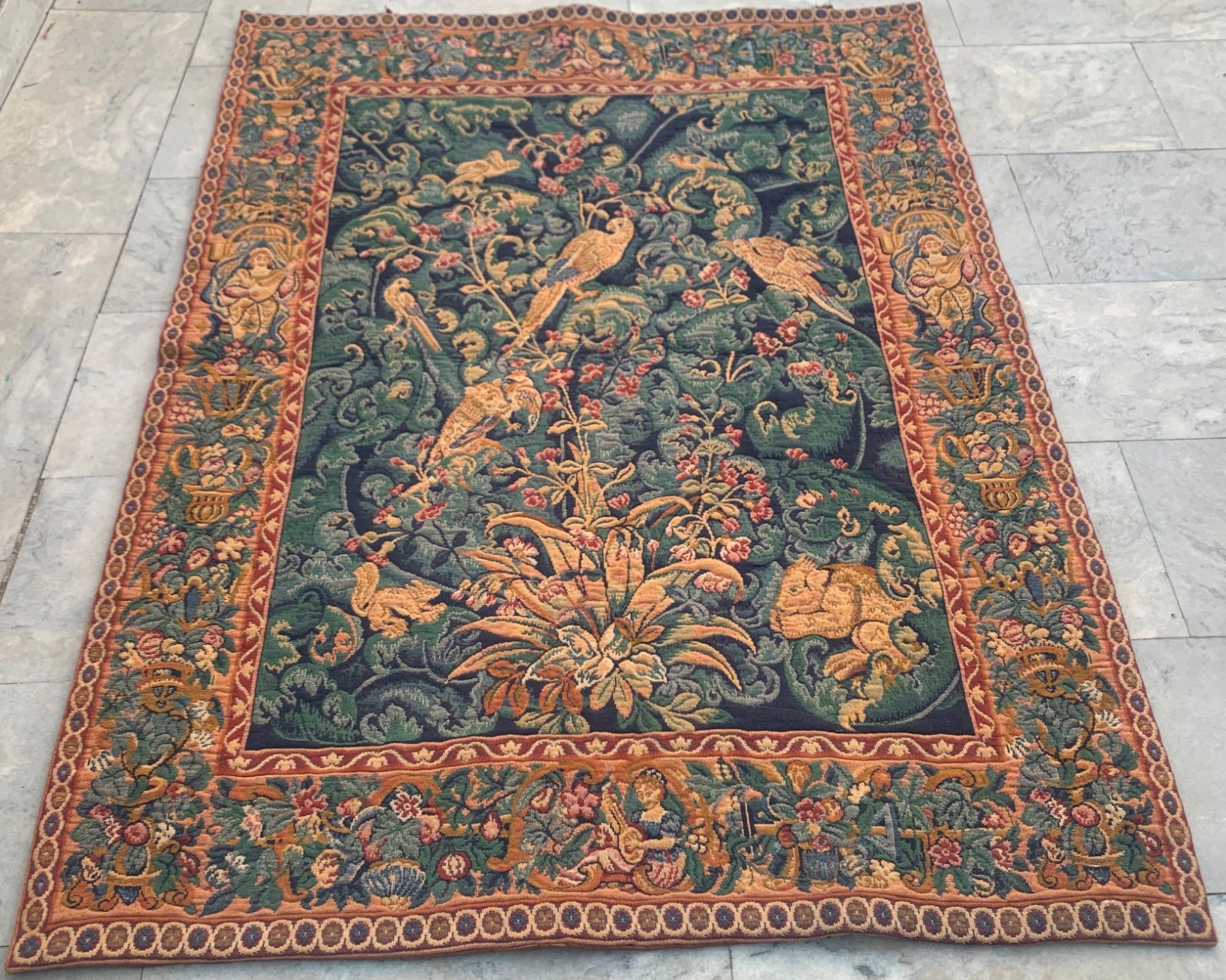 Vintage French Tapestry: Medieval Pictorial, Cozy Wall Decor 4x5 ft
