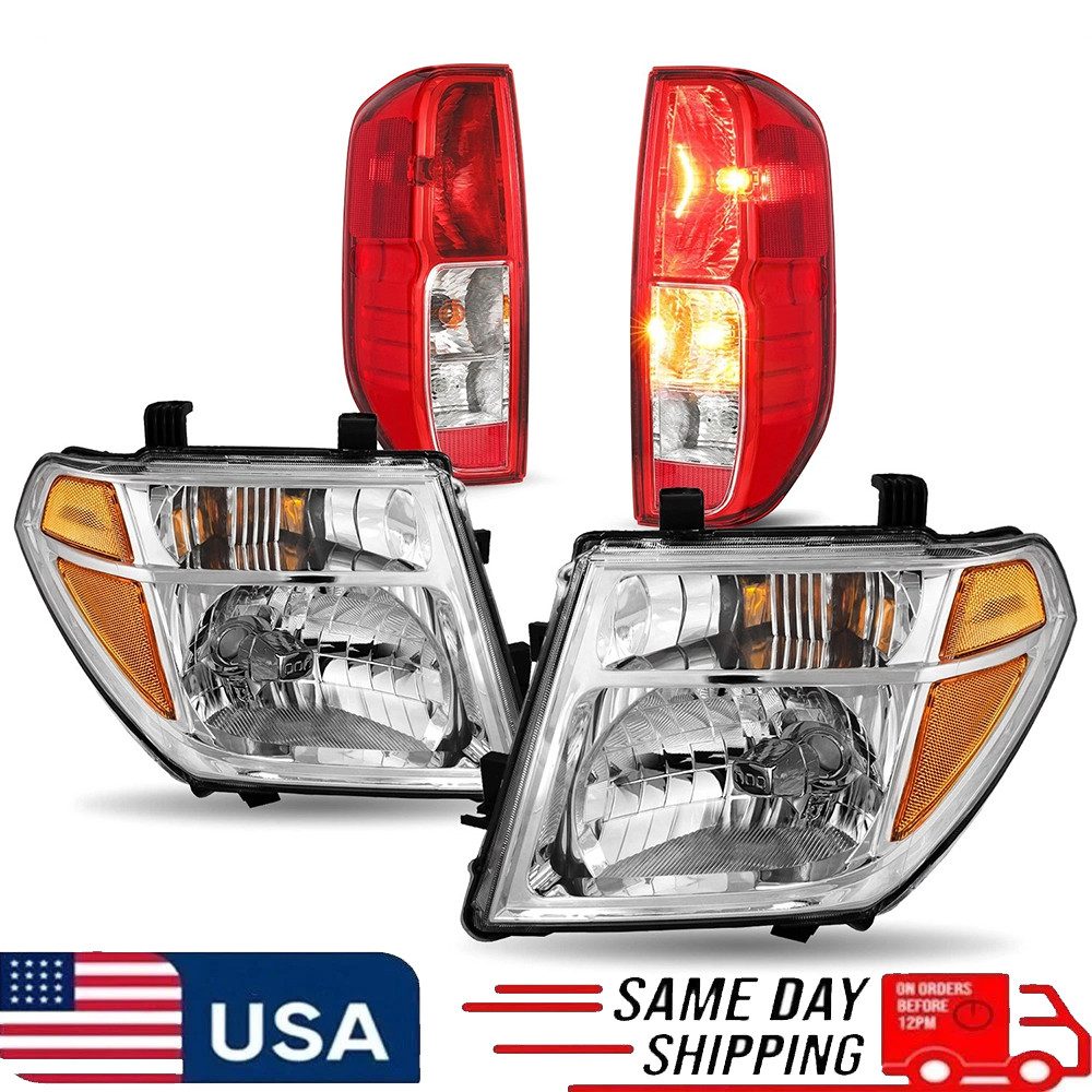 For 2005-2008 Nissan Frontier Chrome Headlights and Red Tail Brake Lights 4PCS
