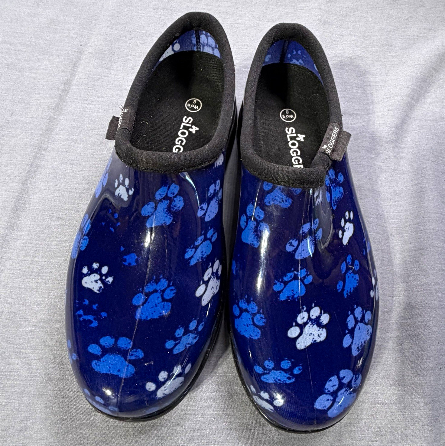 Sloggers Women\'s Slip-On Garden Shoes Blue Paw Print Animal Print US 8