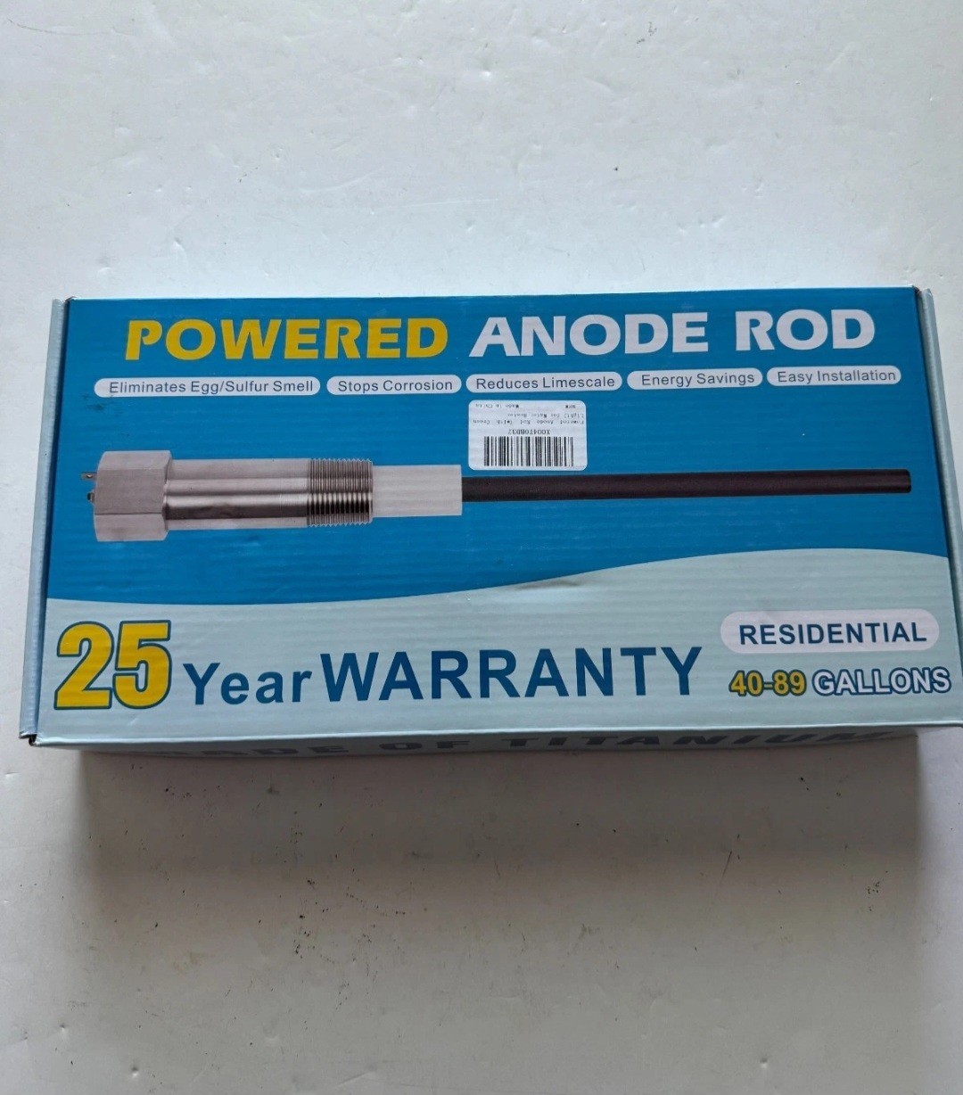 Powered Anode Rod for 40 - 89 Gallon Water Heaters, Made of Titanium
