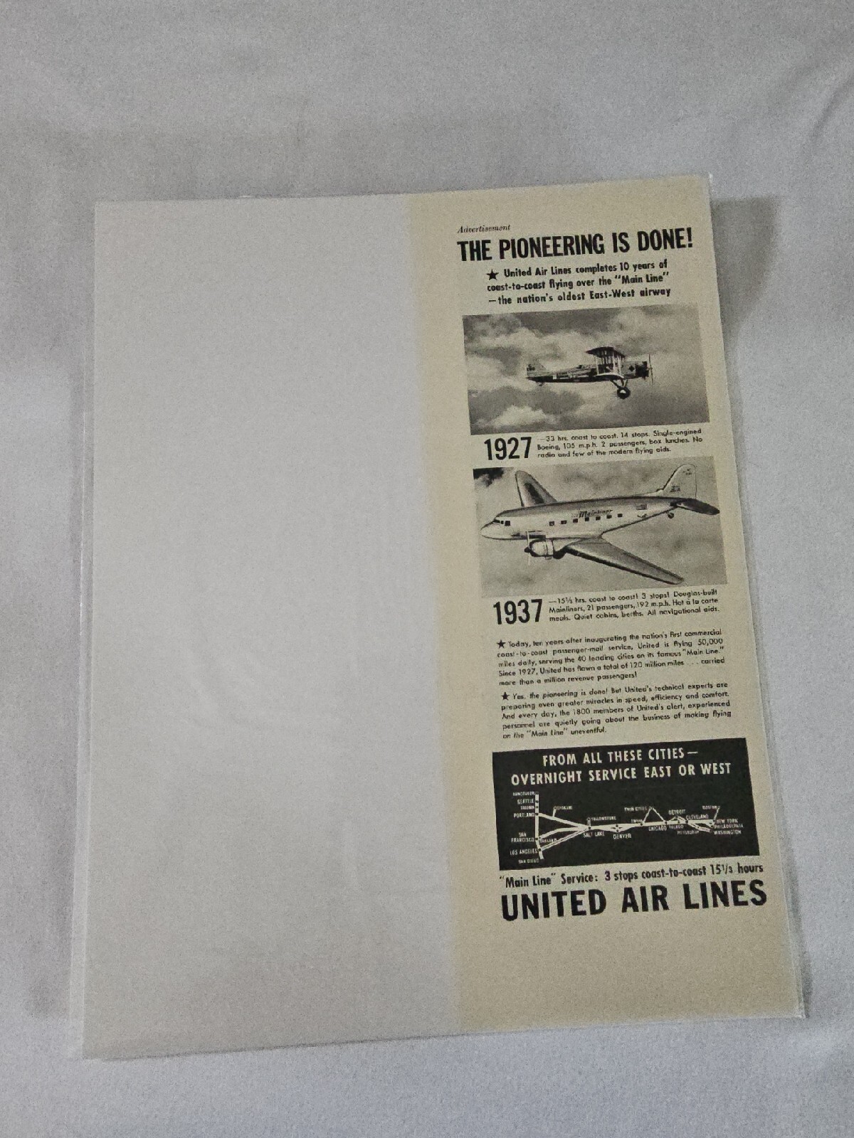 1930\'s, United Air Lines Proof Print Ad,  10x12, (BM178)