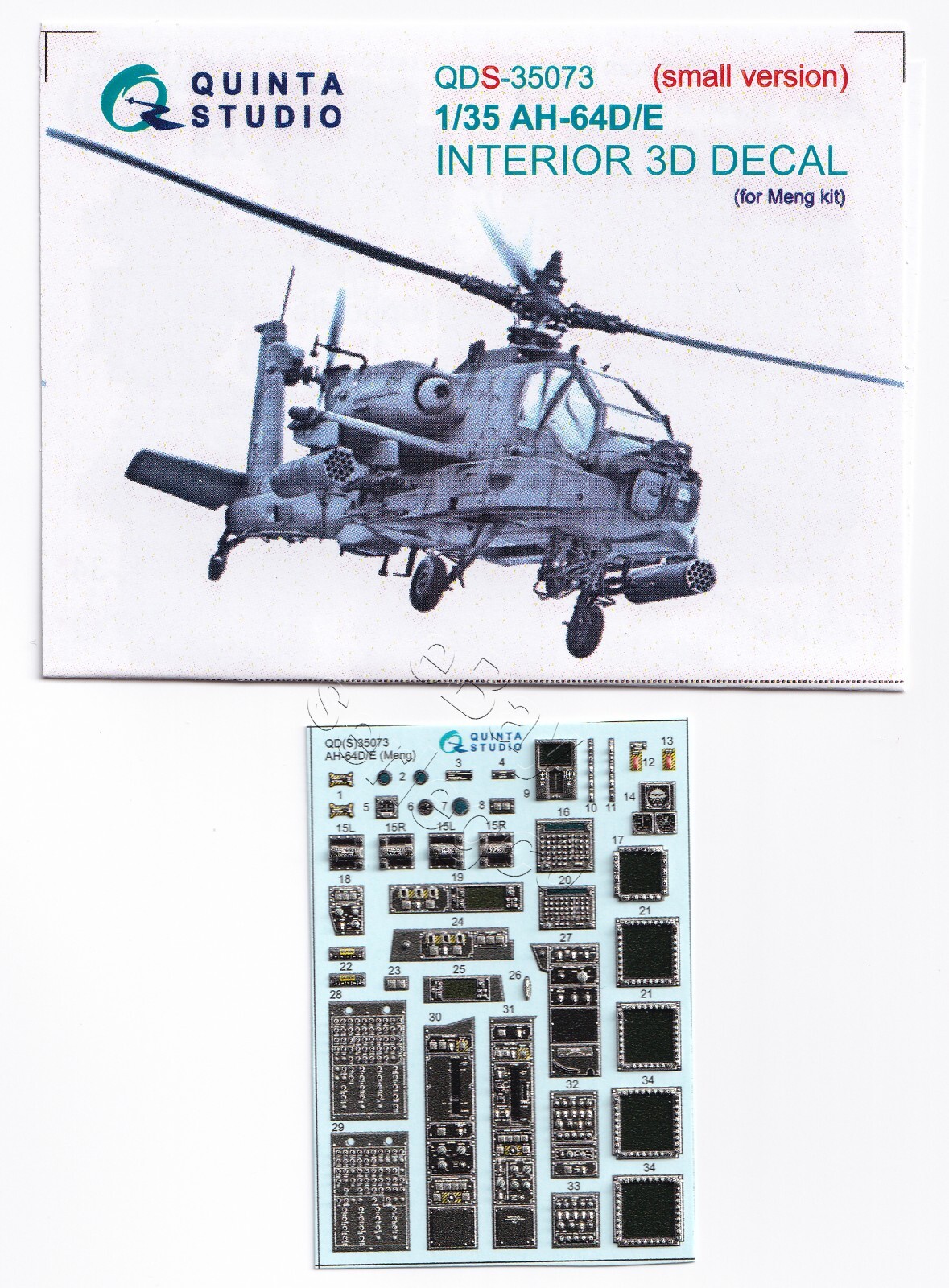 QDS-35073 Quinta Studio 1:35 AH-64D/E Interior 3D Decal for Meng kit