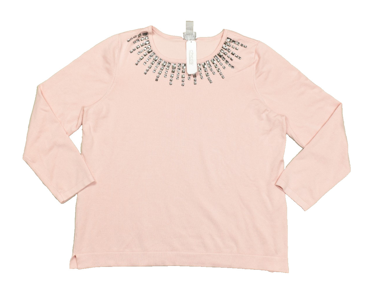 Chico\'s Victorian Blush Embellished Jewel Neck Pullover Sweater Size 3 XL NWT