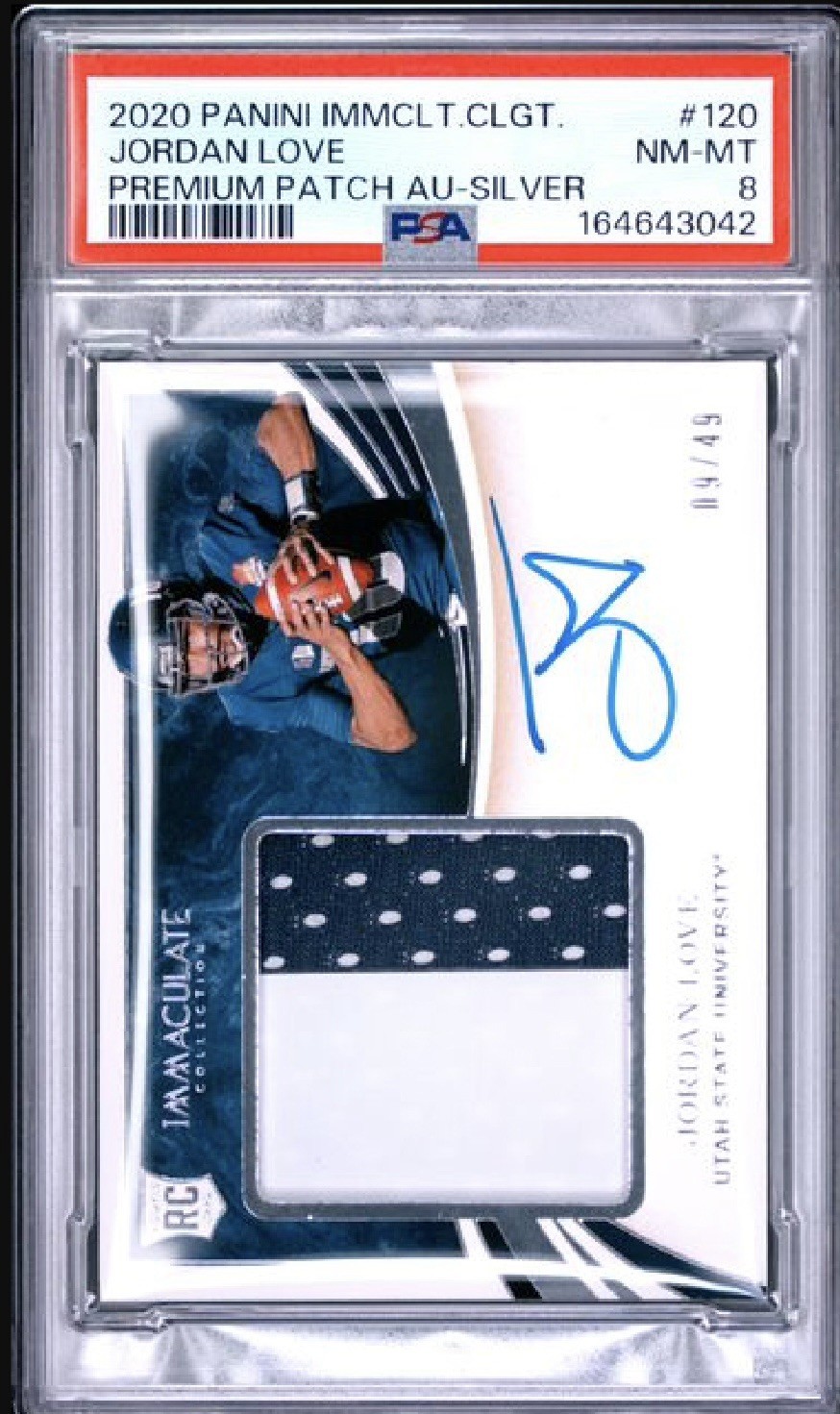 2020 Panini Immaculate Collegiate - Jordan Love #120 RC Patch Auto /49 PSA 8
