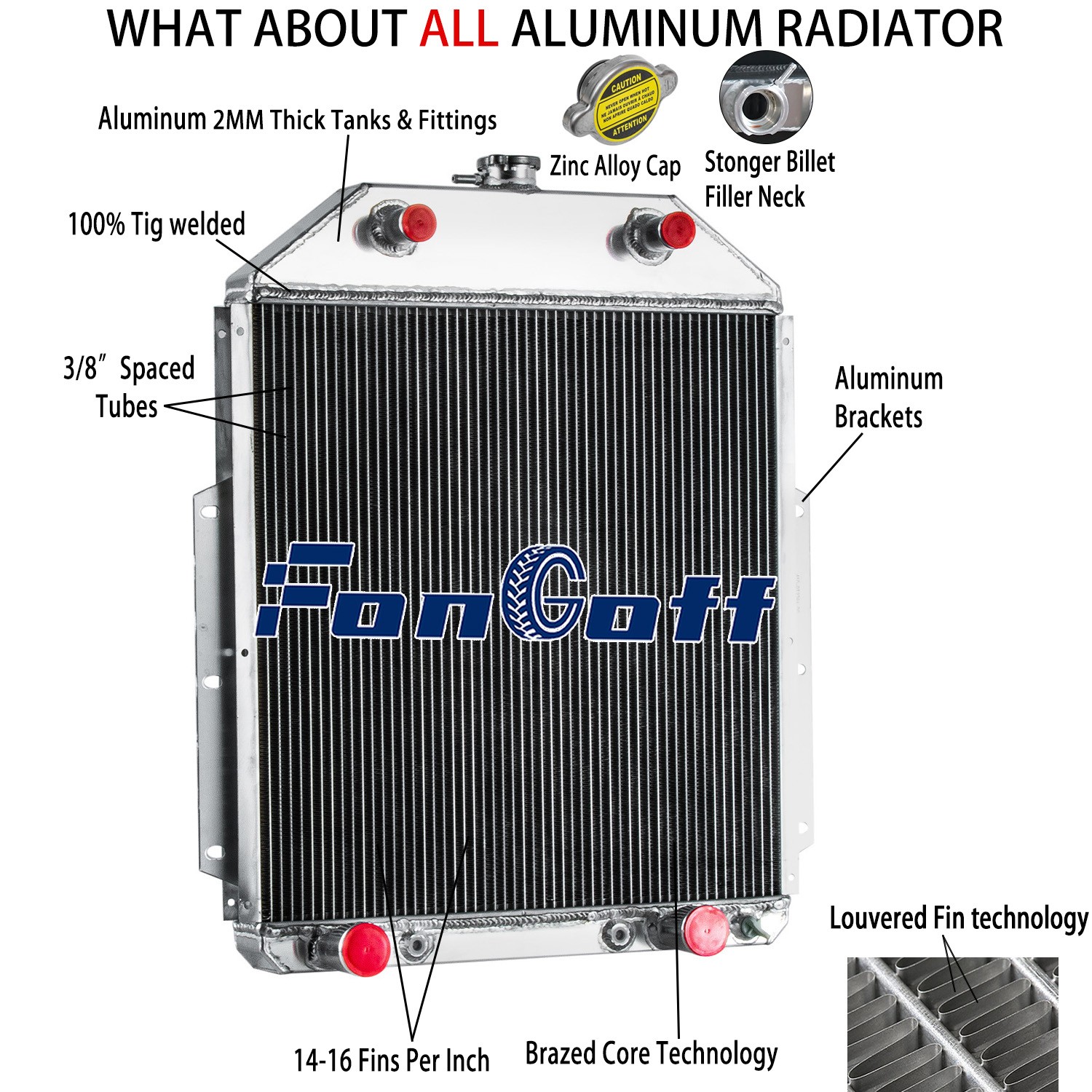 2 Row Aluminum Radiator For 1942-1952 1943 1944 Ford F1 F2 F3 F4 FlatHead Engine