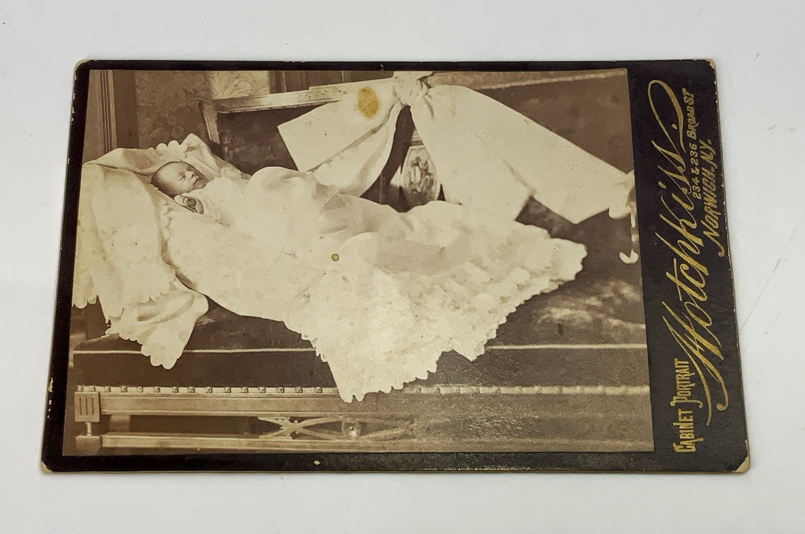 Antique 1880’s Victorian post mortem cabinet card photo deceased baby id’d Antique 1880’s Victorian post mortem cabinet card photo deceased baby id’d