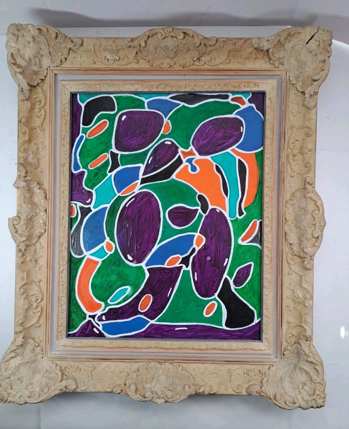 Beautifully Framed Abstract Shapes Painting By Bernard Unknown Artist