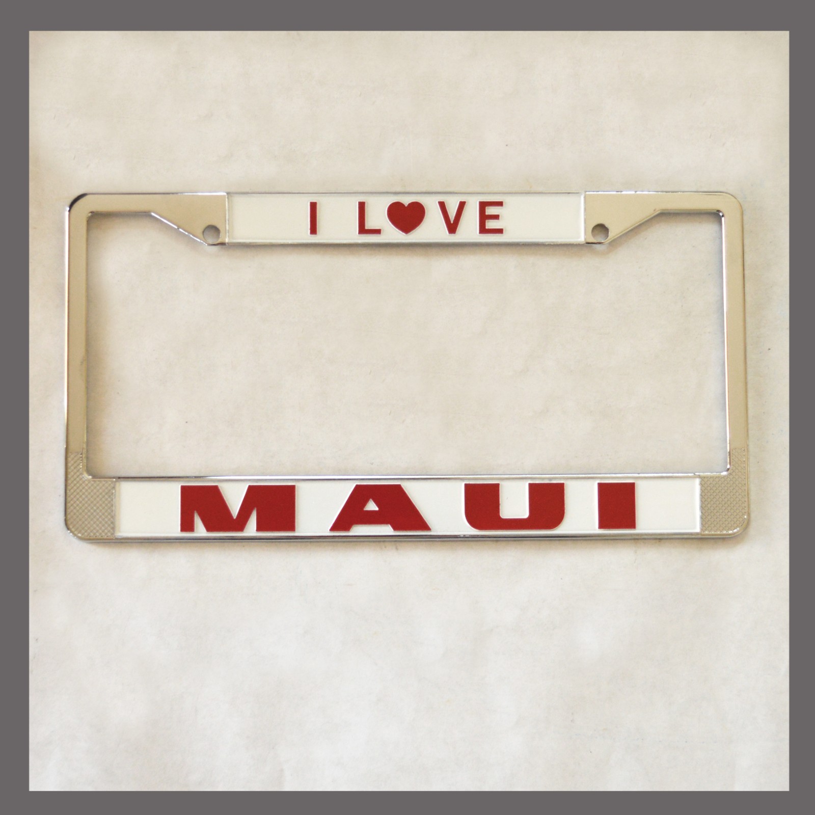 I Love Maui Hawaii HI Chrome License Plate Frame NEW